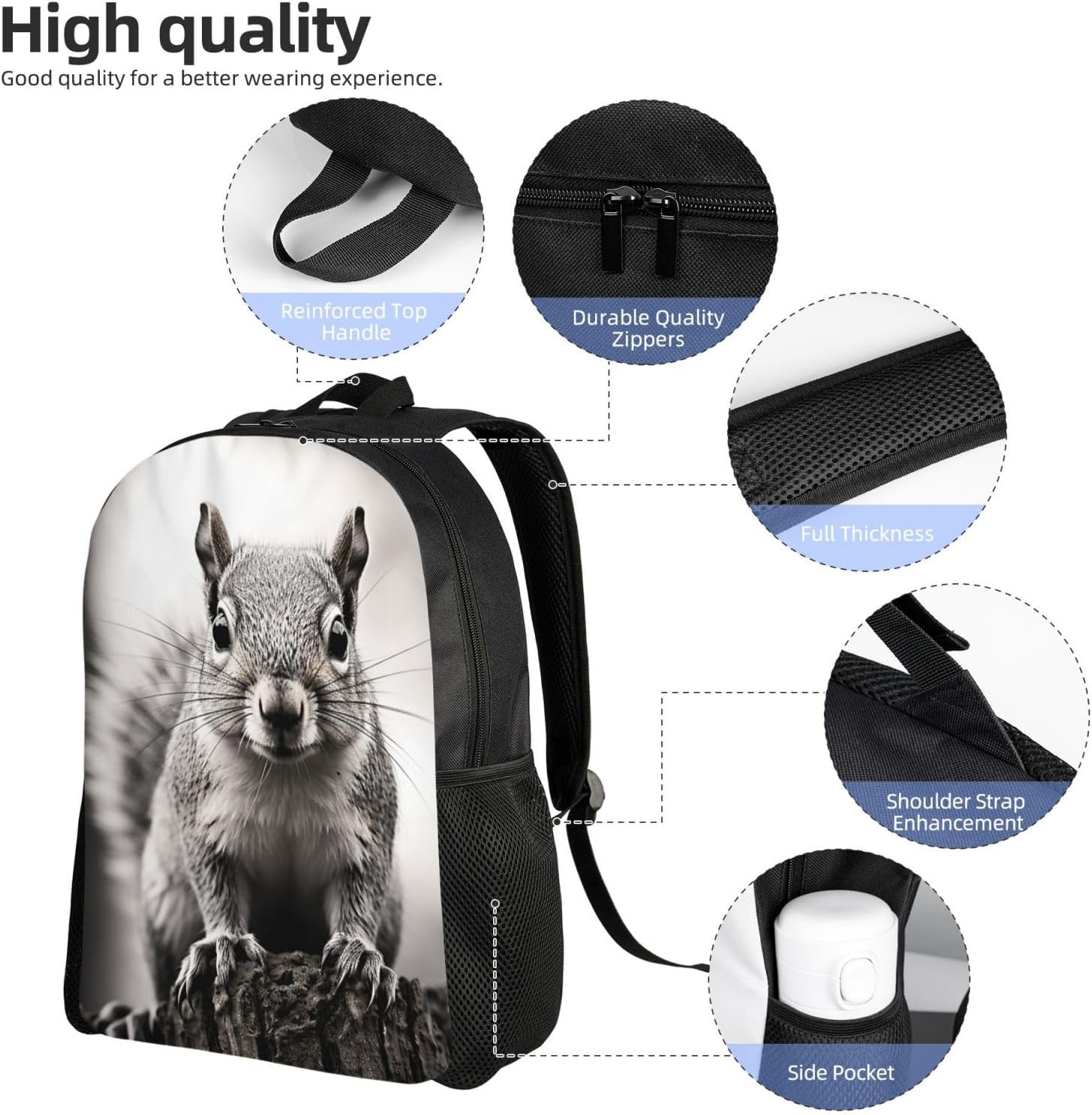 Light Gray Squirrel Print Backpack for Women Men Lightweight Laptop Backpacks Travel Laptop Bag Casual Daypack
