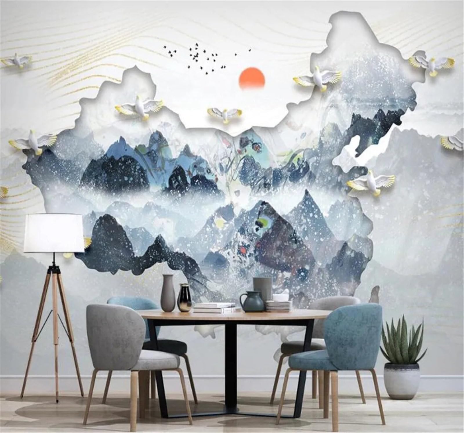Tzxztt Abstract Map Ink Wash Landscape Scenery Modern 3D Wallpaper Premium Textured Silk Neutral Tones Material Ideal for Living Room Bedroom-400cm×280cm