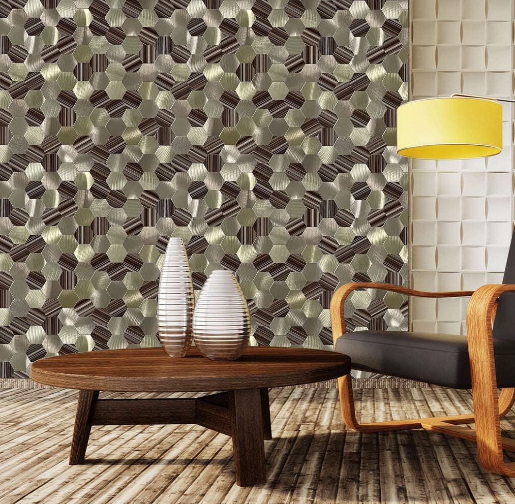 MOFIT Hexagon Peel and Stick Backsplash Tiles Kitchen,Self-Adhesive Metal and Ma