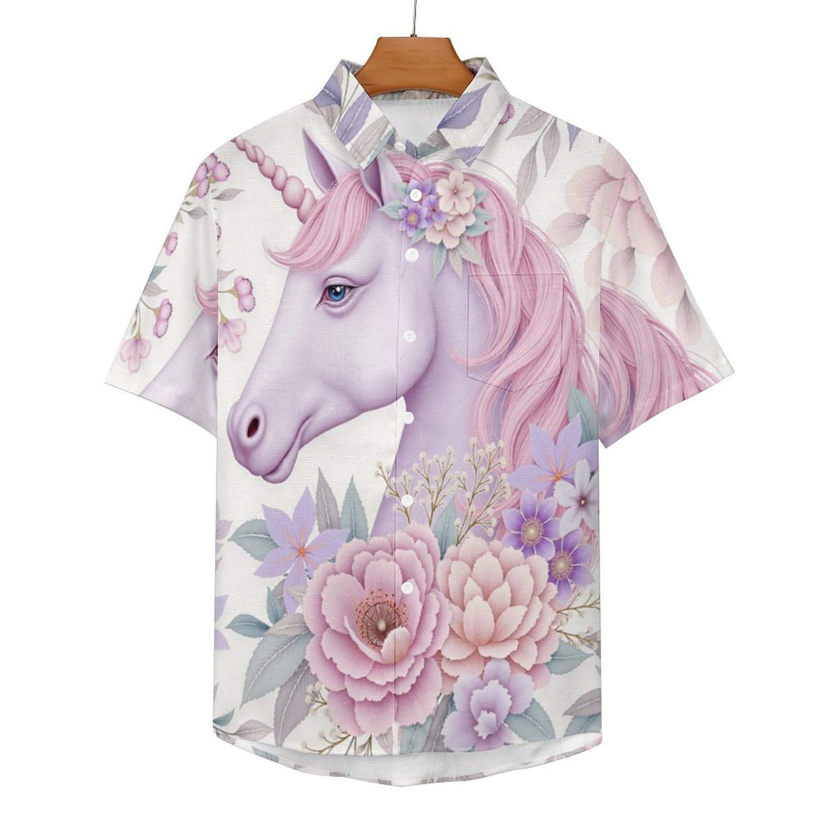 Camicie da Uomo a Maniche Corte con Stampa della Fiori Cavalli Sogni Animali, Casual Leggere Bottoni Camicia con Tasca Frontale, per Vacanze Spiaggia Estate