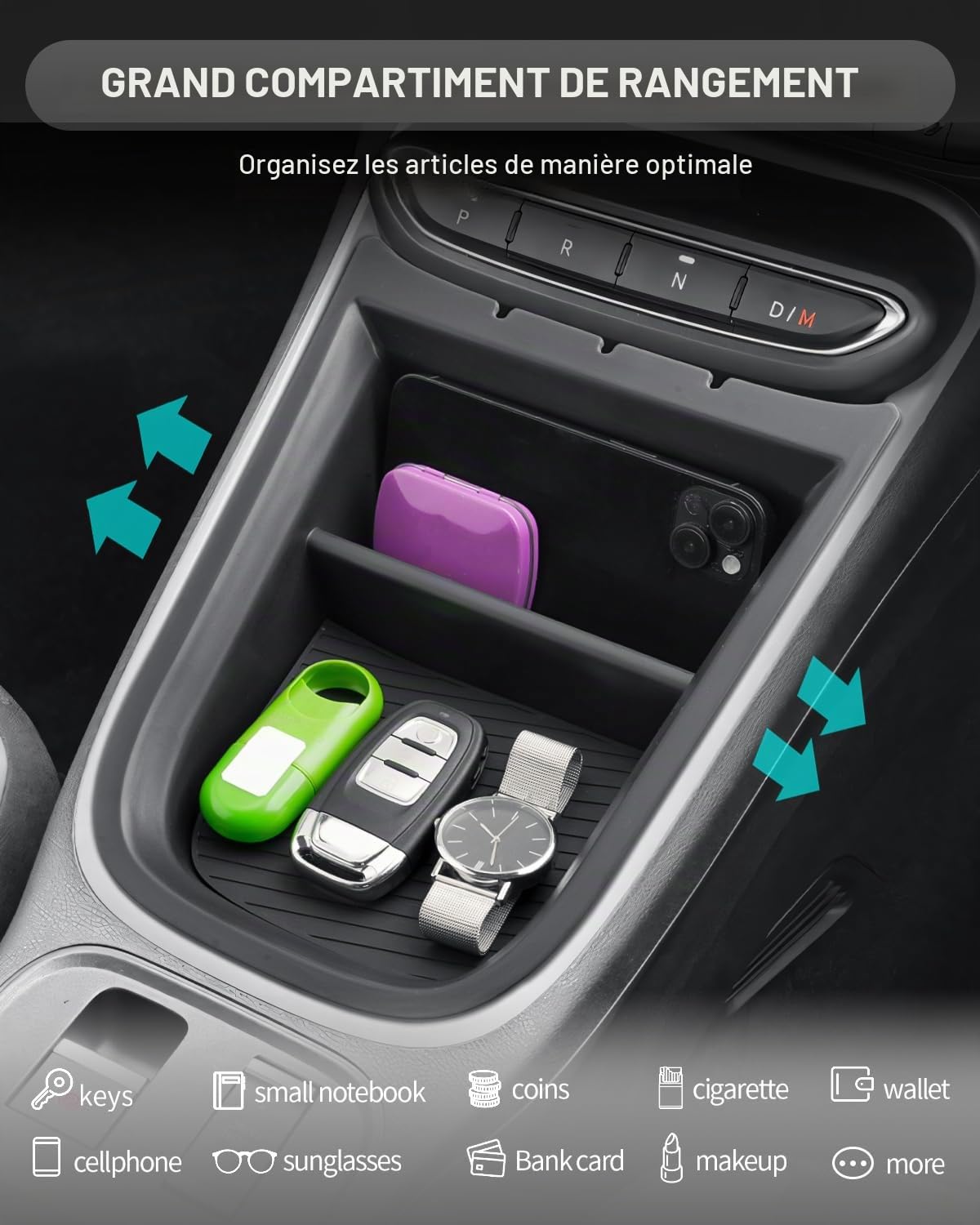 CDEFG Organiseur de console centrale compatible avec Jeep Avenger 2024, 2025, 2023, boîte à gants, boîte à gants, accessoires hybrides Avenger EV