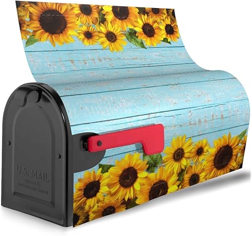 Miniatura 22 de Divertido gnomo de verano para conducir coche y girasol, cubierta magnética para buzón, patrón a cuadros, para decoración del hogar, jardín, 21 x 18