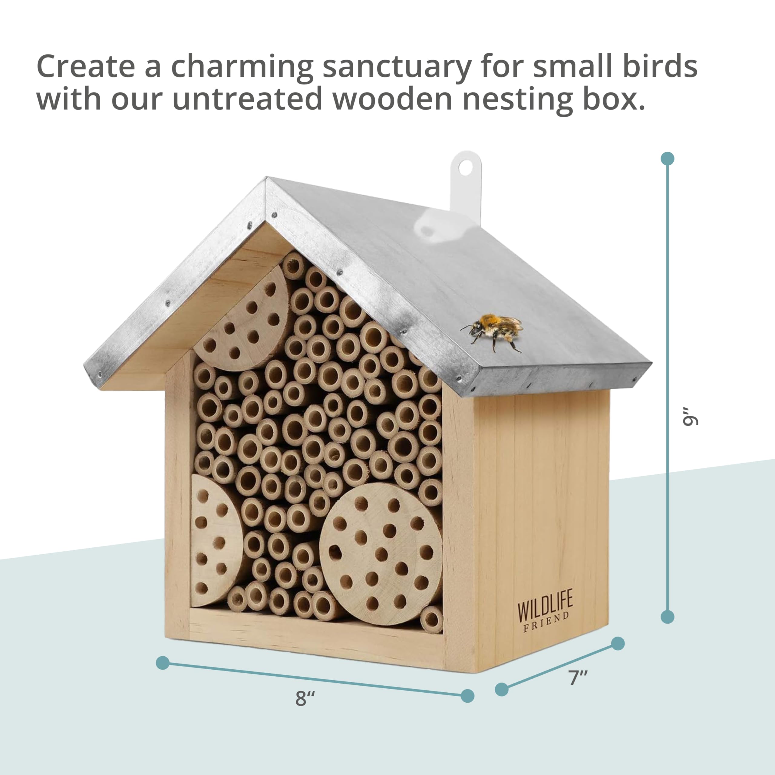 WILDLIFE FRIEND I hotel delle api con tetto in metallo, hotel per insetti api selvatiche - preassemblato in legno di pino e 100% resistente alle intemperie