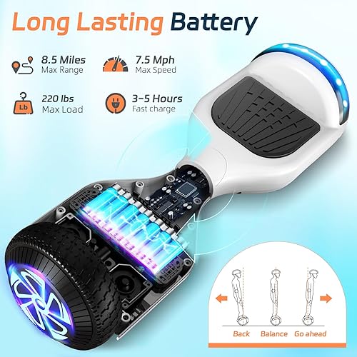 Miniatura 5 de Scooter con luces LED Bluetooth Corlorful, ruedas de 6.5 pulgadas, scooter de motor dual de 300 W para niños, niñas, niños y adultos, todas las