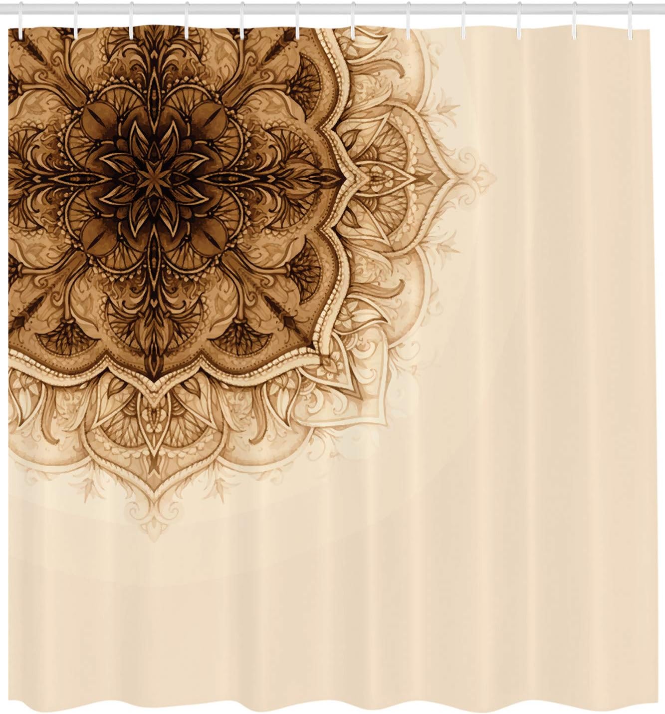 Ambesonne Folk Shower Curtain, Vintage Hand Drawn Style Mandala Artwork Corner Ornament Ottoman Culture Art Elements, Cloth Fabric Bathroom Decor Set with Hooks, 69" W x 70" L, Brown Tan