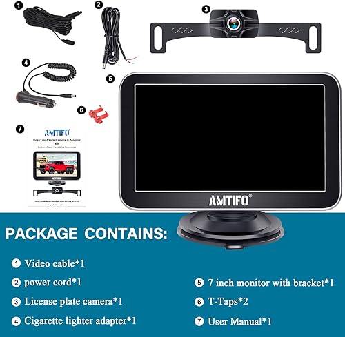 Miniatura 9 de Cámara de respaldo de 7 pulgadas Monitor Camión 2K USB Plug-Play Fácil de configurar sin deslumbramiento Luces LED Cámara de visión trasera de coche