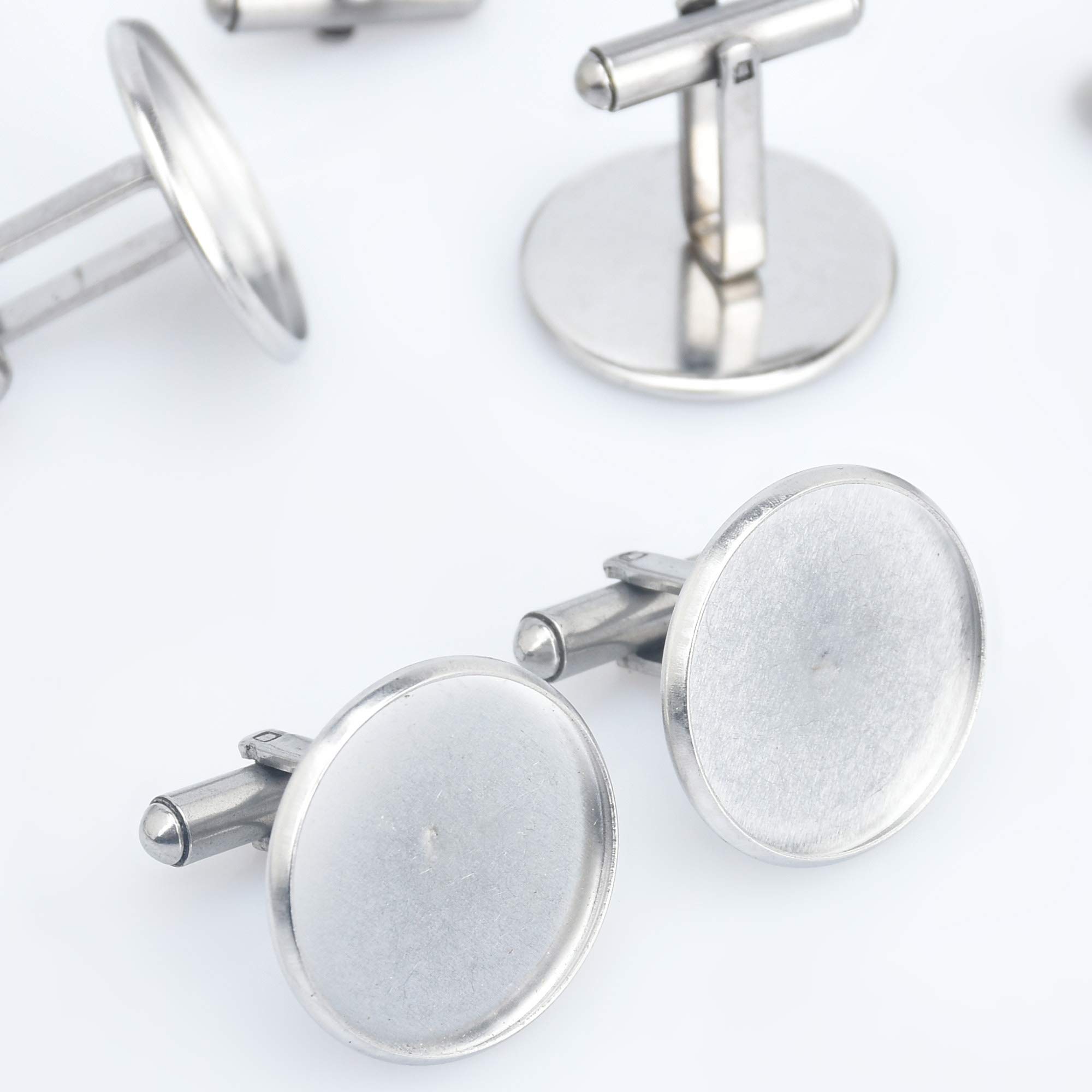 Rosebeading 5Pcs Stainless Steel Cufflink Blanks Base With 18Mm Round Cabochon