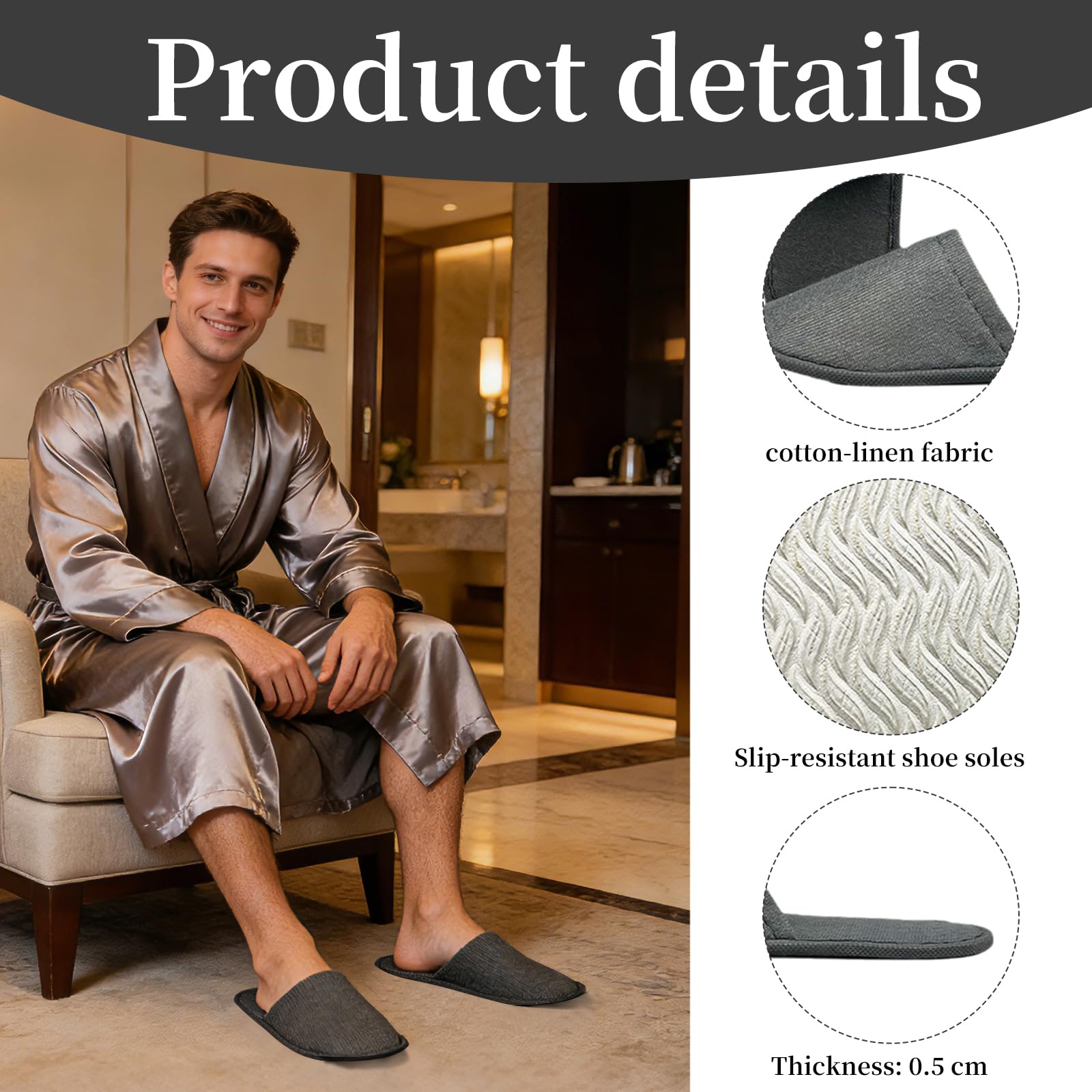 Ciabatte da casa Unisex Lavabili 4 Paia – Ciabatte Ospiti in Lino Cotone 5mm Antiscivolo, Traspiranti e riutilizzabili per Hotel casa Spa Viaggi