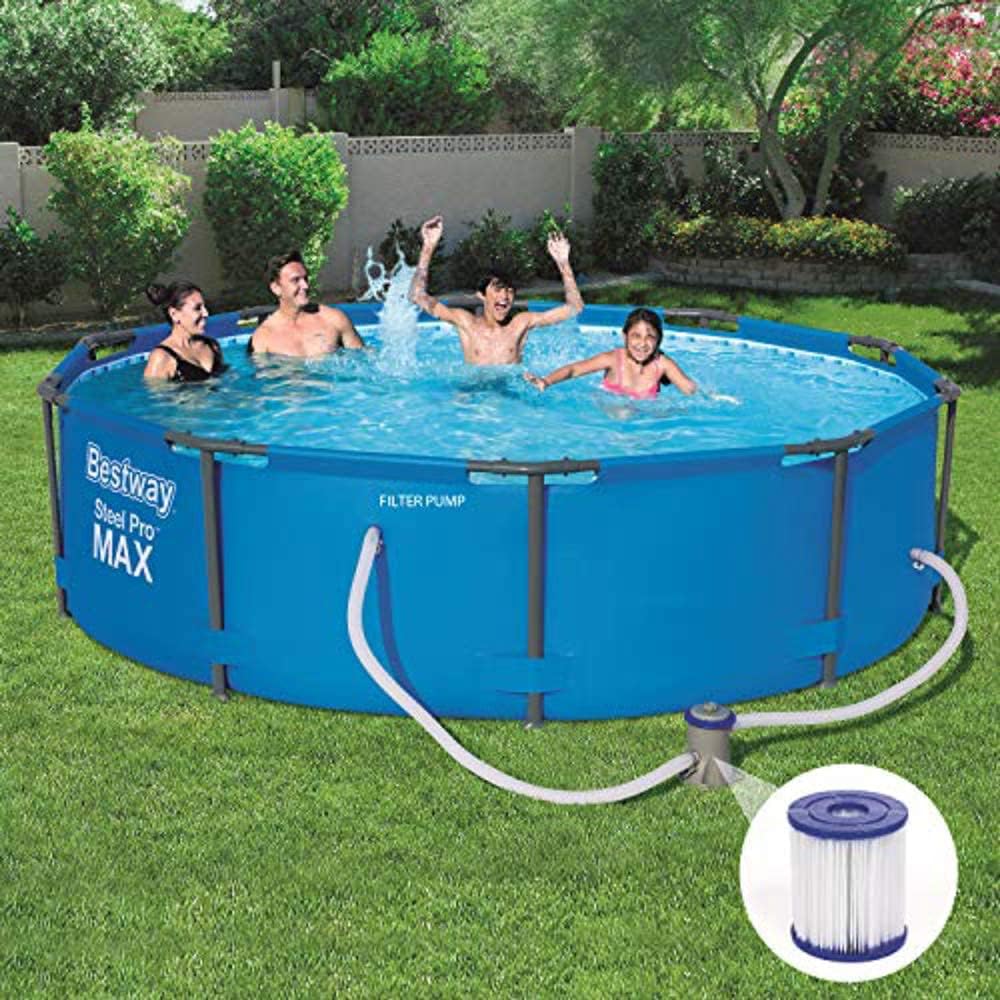 Inflatables Pool Steel Swimming Pool with Pump, Blue, 10 Ft X 30-Inch Round Frame Swimming Pool with Filter Pump, 4678 Liters, Steel Pro Max,Blue