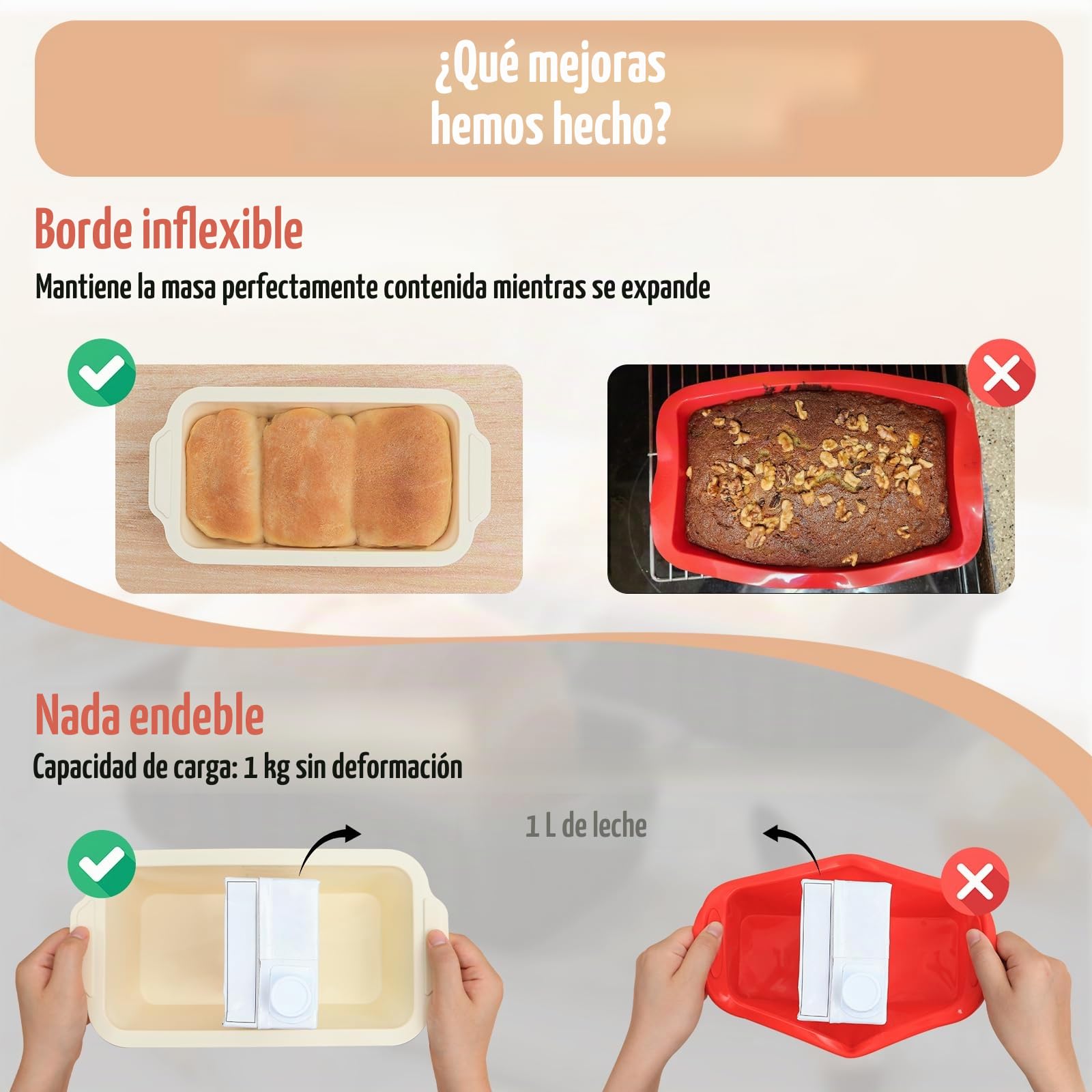 Molde para pan de silicona de 2 piezas: molde con marco metálico | 29,6x15,5x6,6cm - Molde rectangular antiadherente para hornear pan para tostadas (verde menta y beige)