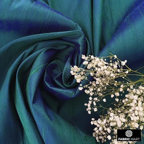 Miniatura 2 de Pavo real 100% tela de seda pura por el patio, 41 pulgadas o 40.9 in de ancho, 2 yardas continuas tela de seda azul, Tela de seda pura Dupioni