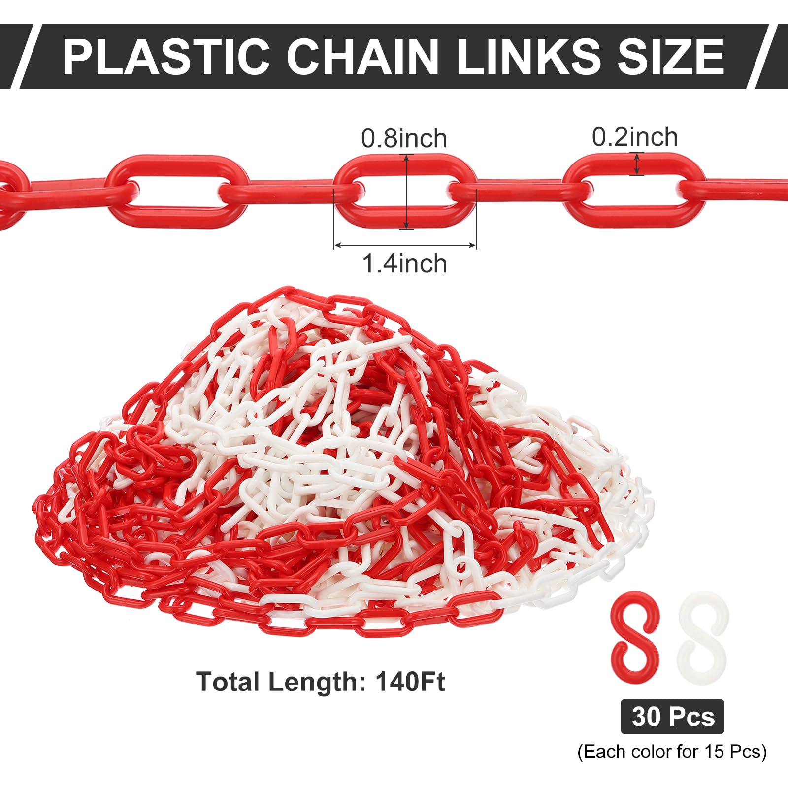 PATIKIL 43M Chaîne Plastique pour Barrières Rouge Blanc Chaînes Sécurité