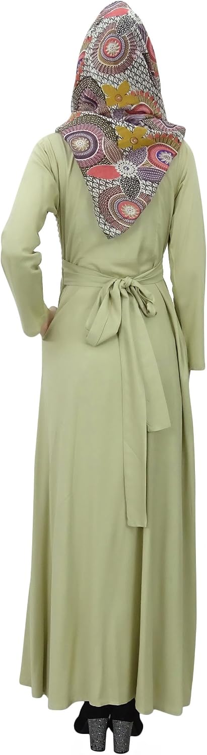 Bimba Women's Long Sleeve Muslim Islamic Abayas Pleated Maxi Jilbab with Hijab Beige
