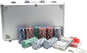 various Professional Briefcase Poker Set 300 Chips Poker Game Casino Aluminium 5 x Dice 2 x Decks and 1 x Dealer Chip (Poker Case 300)
