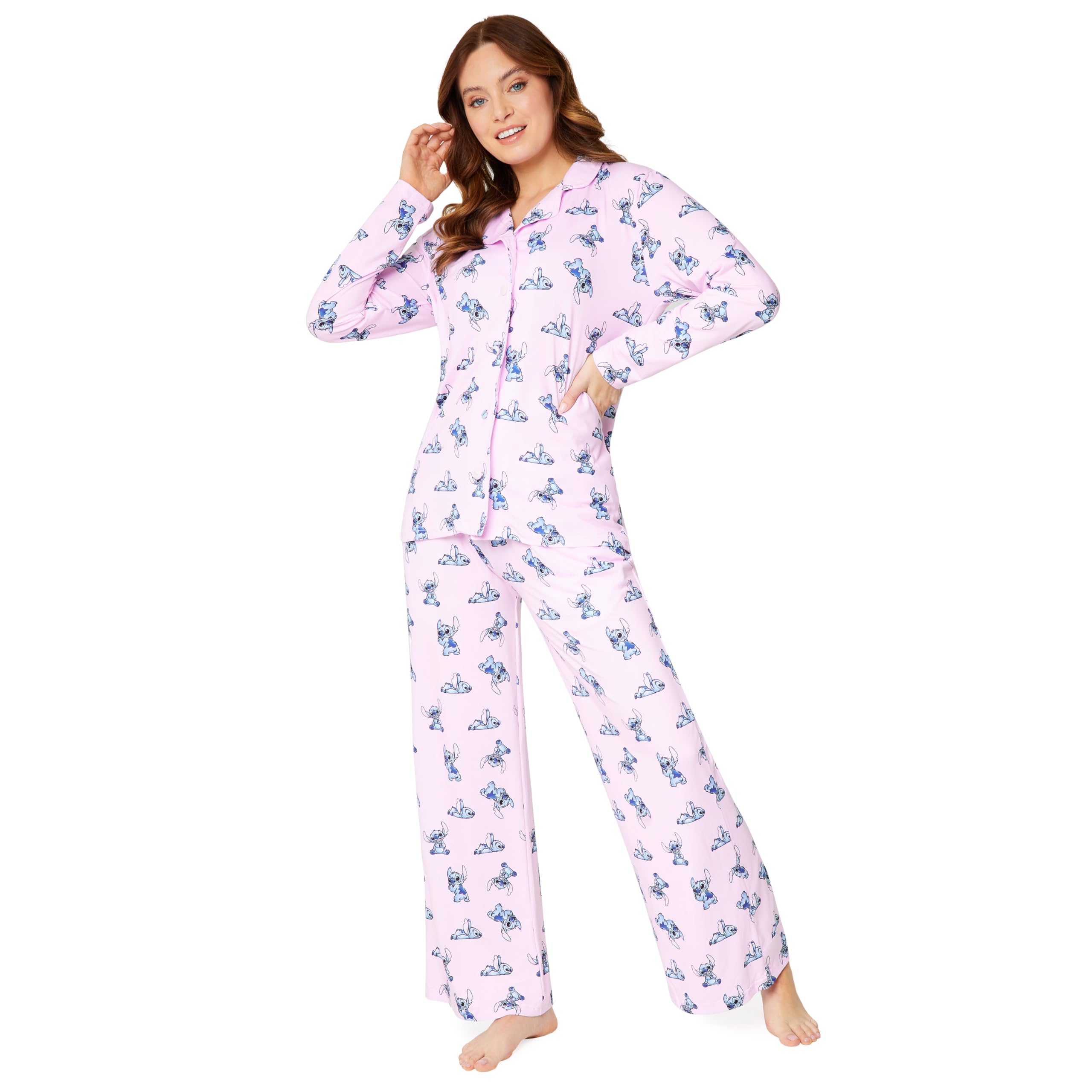 Disney Pigiama Donna Lungo - Pigiama Stitch a Maniche Lunghe S-XL - Pigiami Donna Ragazza Invernale Gadget Stitch Regalo