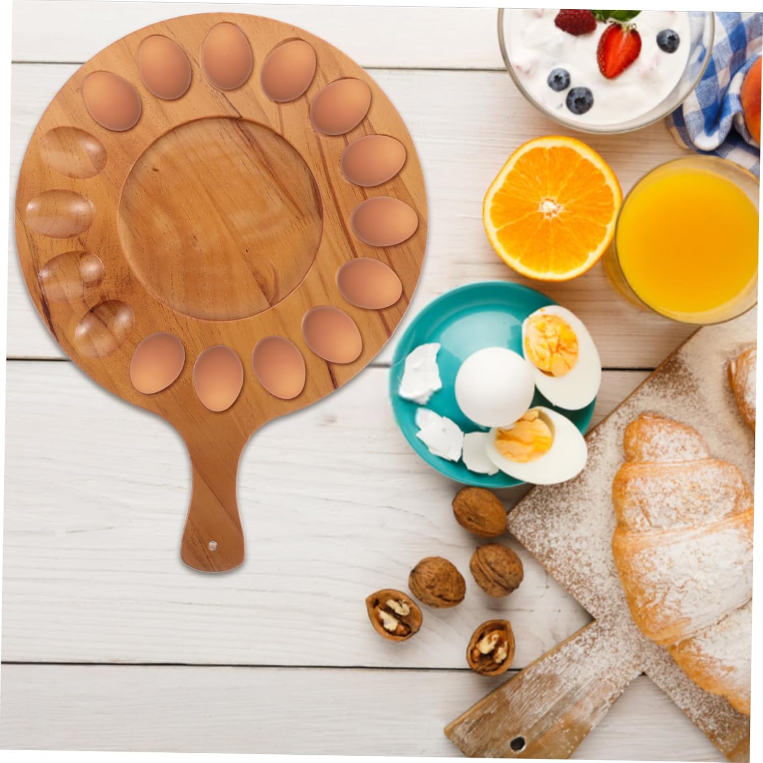 Egg Organizer for Refrigerator Wooden Egg Holder Charcuterie Board Kitchen Storage Box