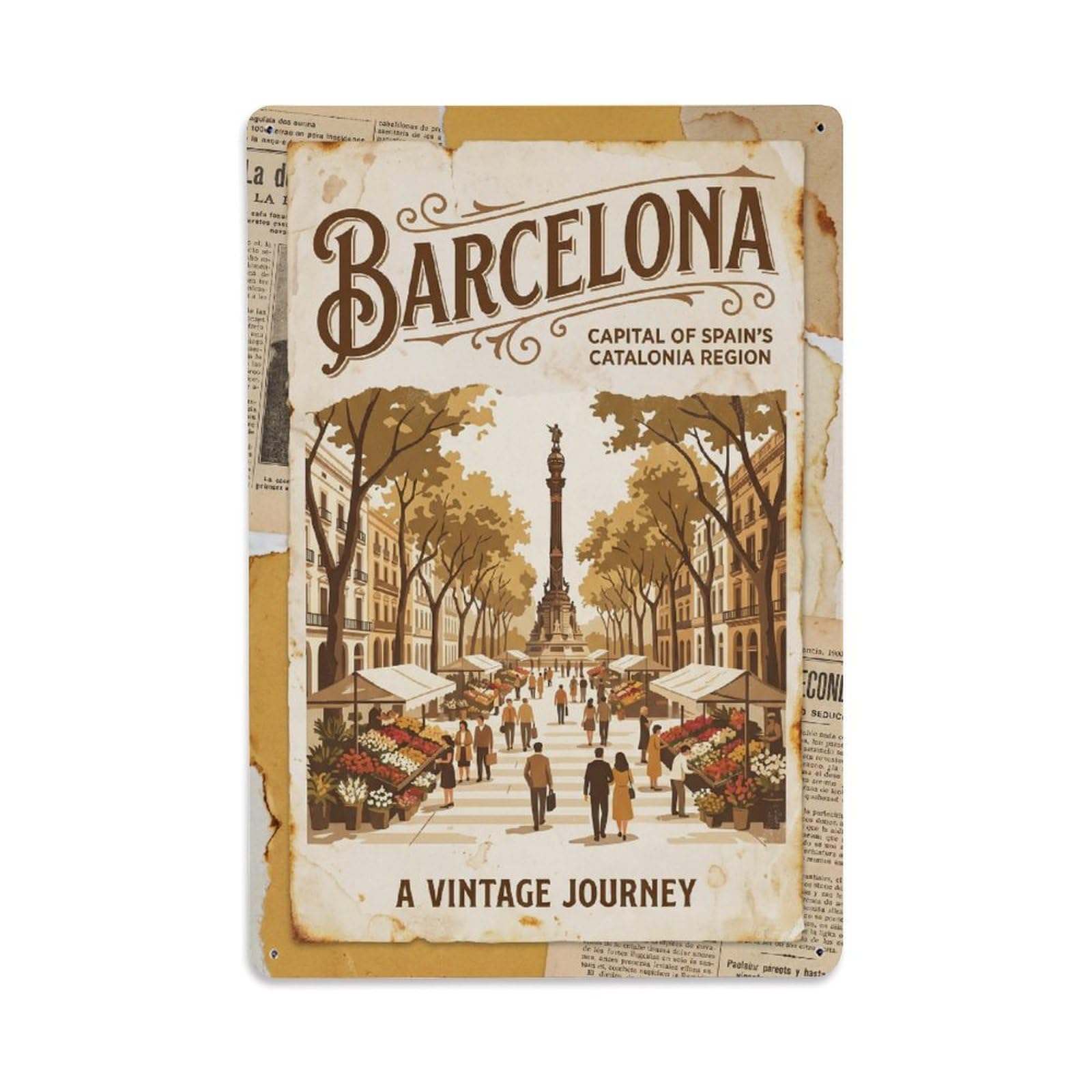Este 8X12inch Style Vintage Travel Barcelona Spain Prime Metal Tin Sign