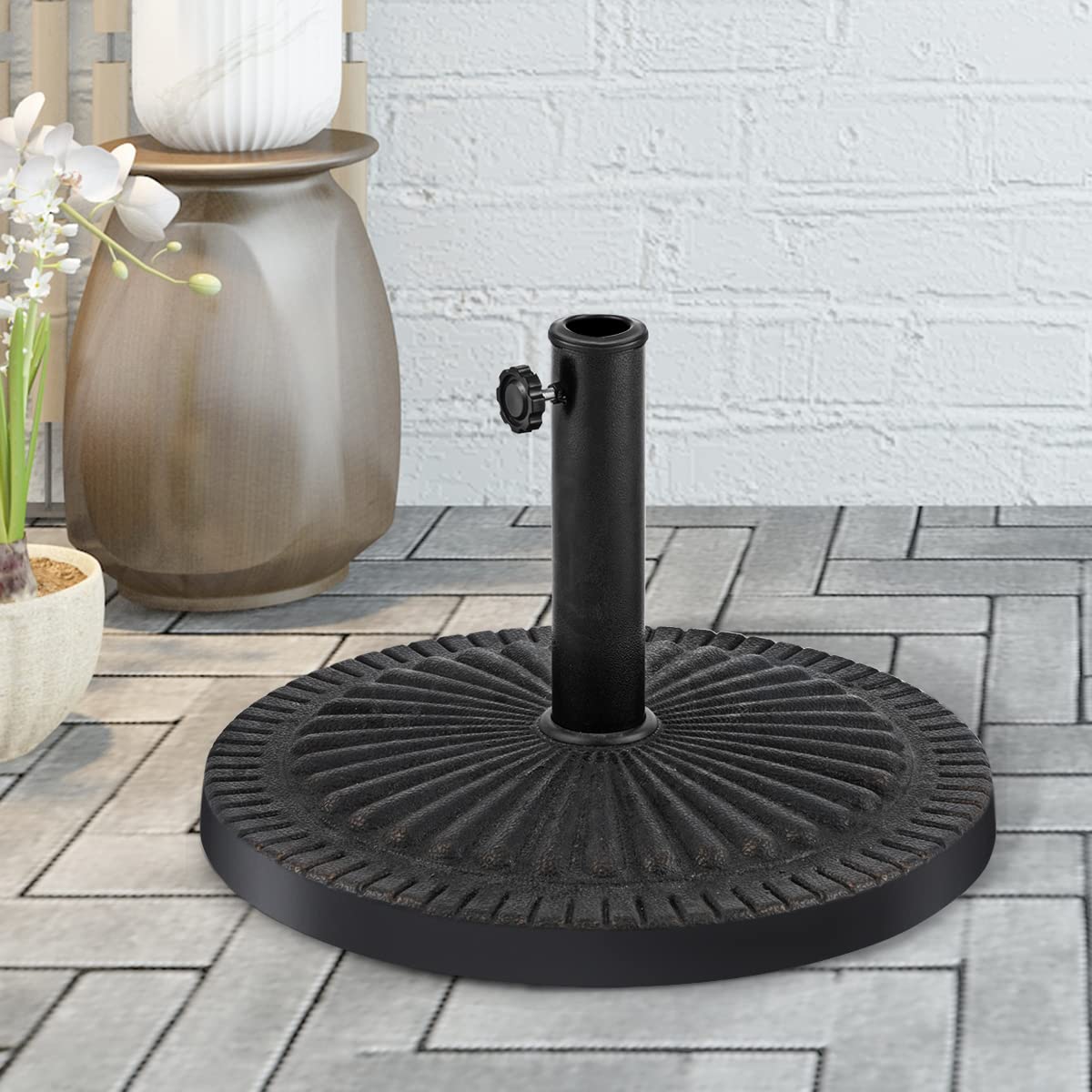 COSTWAY Stojak na parasol przeciwsłoneczny Ø 49 cm, stojak na parasole z żywicy syntetycznej, okrągły stojak na parasole balkonowe, stojak na parasole rynkowe, stojak na parasole 38/48 mm