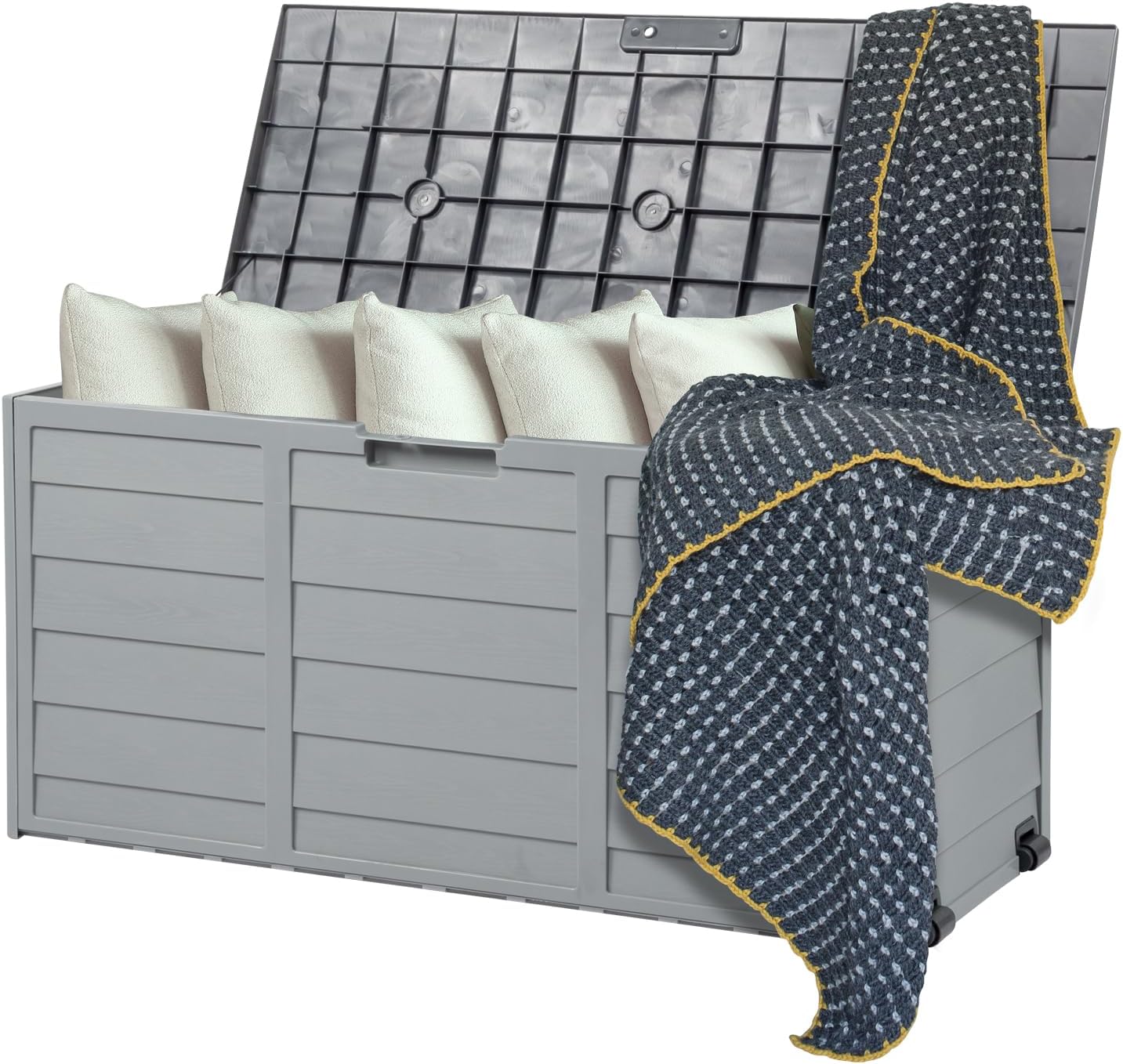 VINGLI 75 Gallon Resin Outdoor Deck Box, 75 Gallon Patio Storage Box with Side Handles, Lockable Storage Containers for Patio Furniture Cushions, Pool Accessories, Garden Tools, Grey