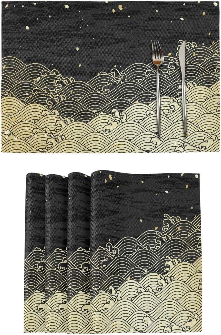 Bardic Placemats Imitation Linen Stain Resistant Washable Table Mats Japanese Print 12 X 18 Inches Kitchen Dinner Table
