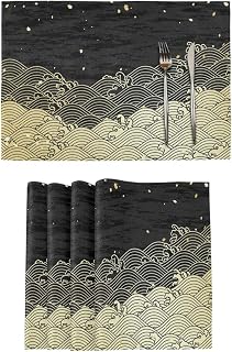 Bardic Placemats Imitation Linen Stain Resistant Washable Table Mats Japanese Print 12 X 18 Inches Kitchen Dinner Table