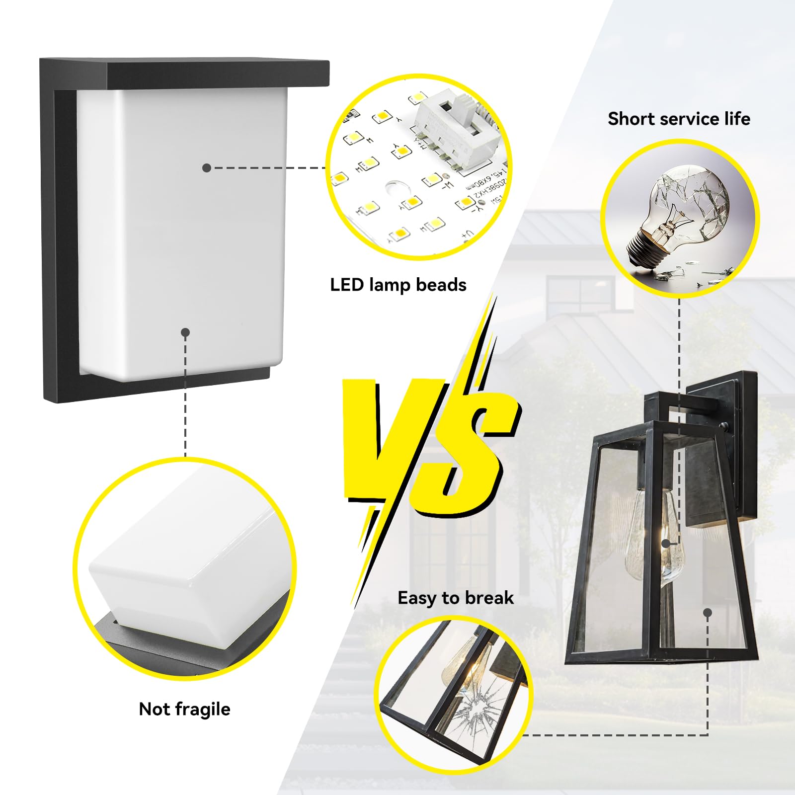 2 Pack LED Outdoor Wall Sconce Lights - 8 Inch 12W Waterproof Porch Lights With Adjustable Color Temperature (3000K-5000K)