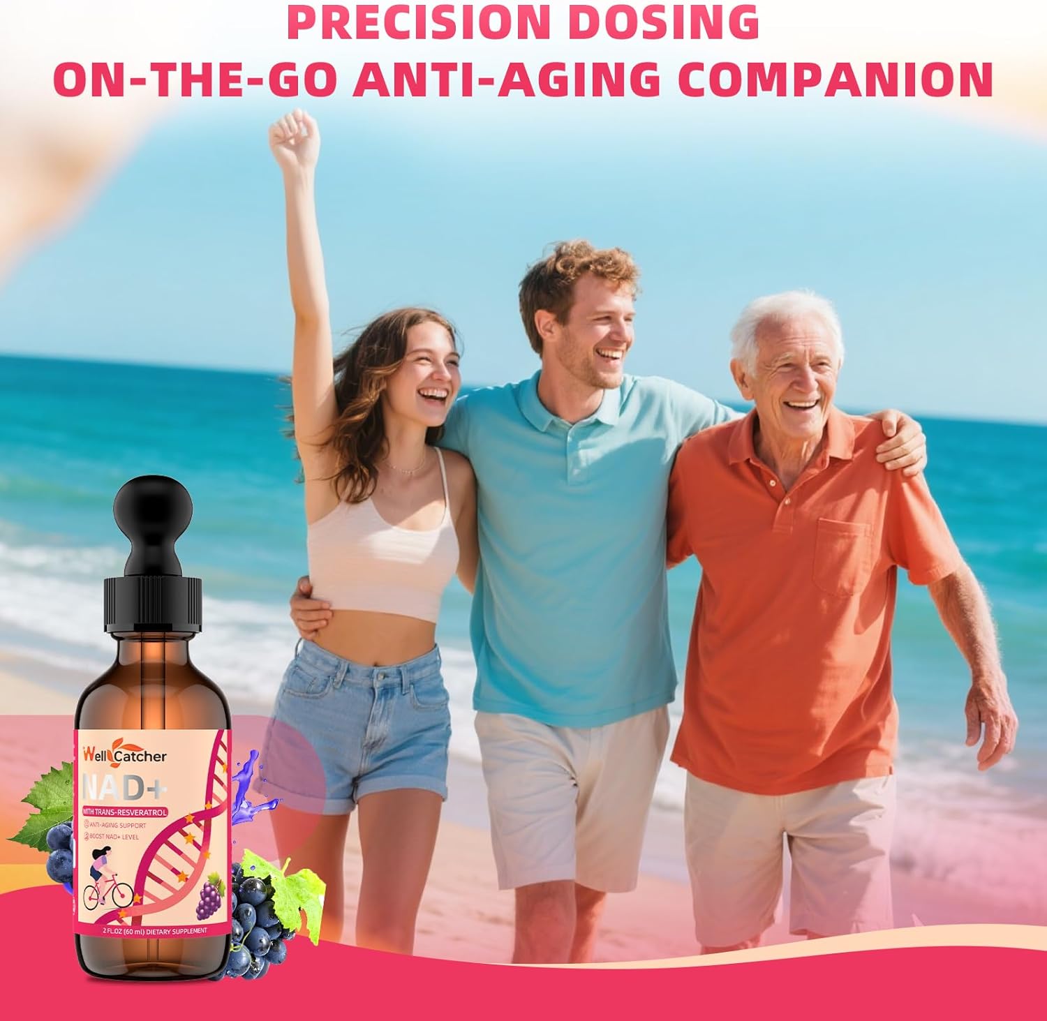 NAD+ Liquid Supplement for Women Men: NAD+ Resveratrol Drops with Grape Seed Extract CoQ10 Zinc Vitamin B2 Nicotinamide Riboside Support Energy Anti-Aging & Heart Health Grape Flavor 30 Servings - Image 7