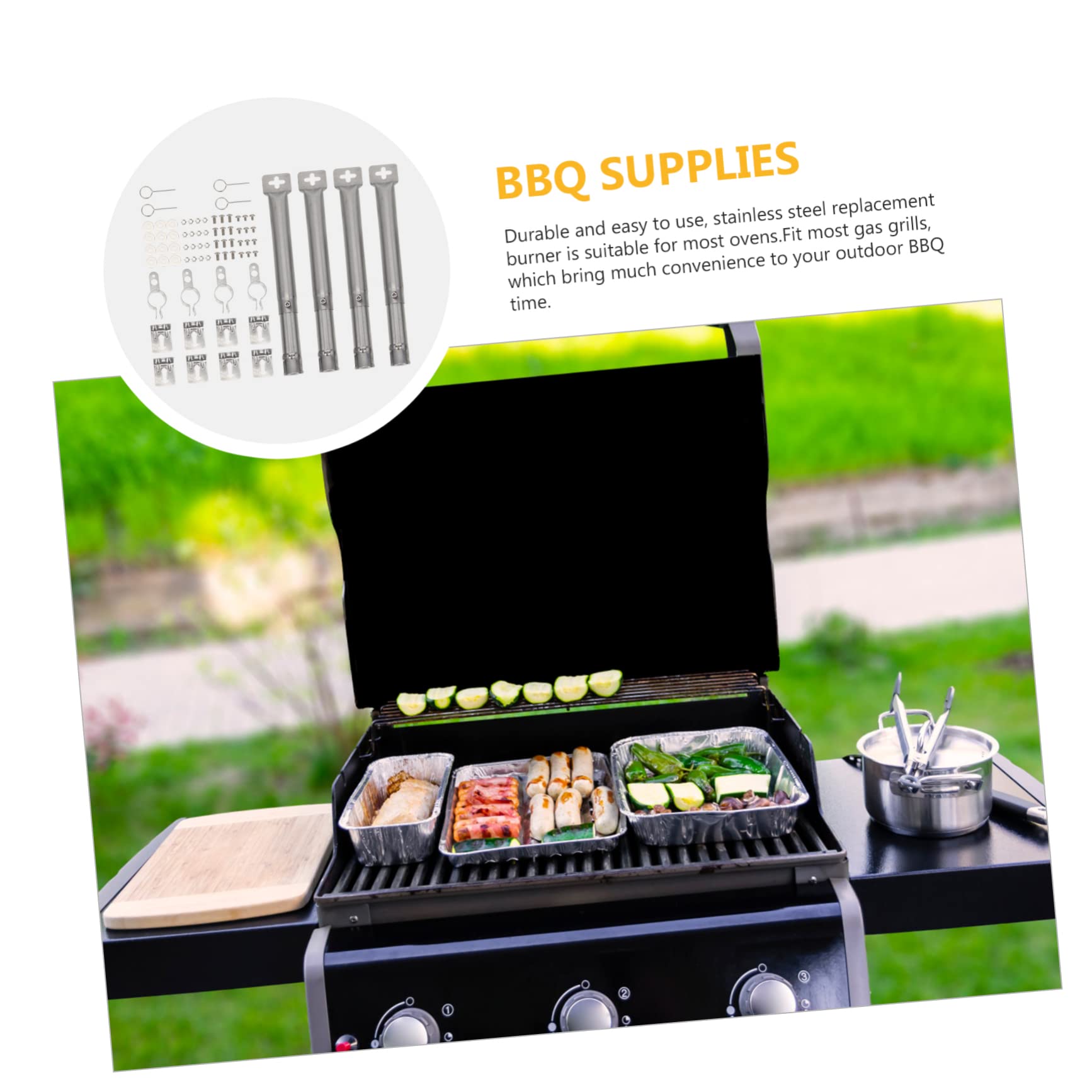Quemador de Tubo Cruzado para Parrilla de Gas, 1 Juego de Acero Inoxidable | Plata, Estructura Simple y Uso Fácil, Calor Uniforme, Compatible Mayoría de Barbacoas de Gas
