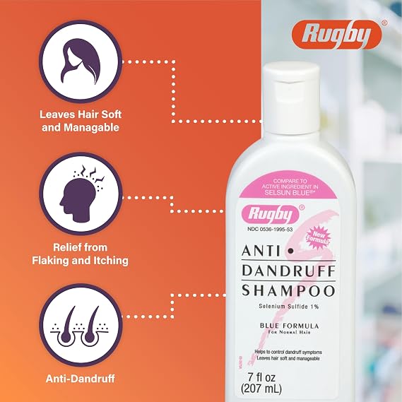 Rugby Selenium Sulfide Anti-Dandruff Shampoo - Blue Formula for Normal Hair - 7 Oz (1-Pack)