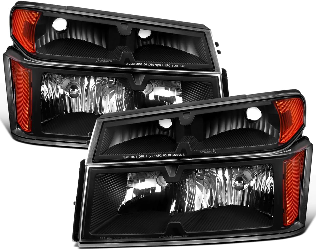 Ronnin - Fits 2004-2012 Chevy Colorado GMC Canyon 2006-2008 Isuzu i-Series Headlights + Corner Parking Signal Lamps Replacement Assembly Pair | Black