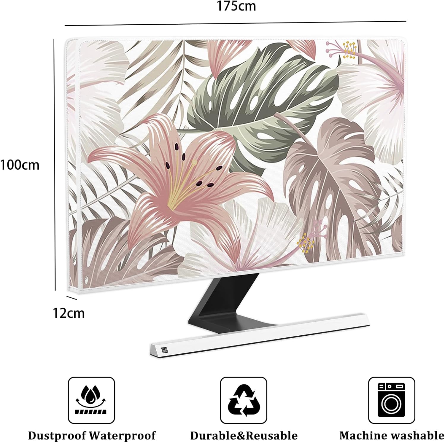 Baocicco Watercolor Tropical Plants Waterproof Screen TV Dust Cover 75 Inch Palm Leaves Botanical Floral TV Display Protectors Dust-Proof Anti-Static Protective Desktop TVs Hanging TV