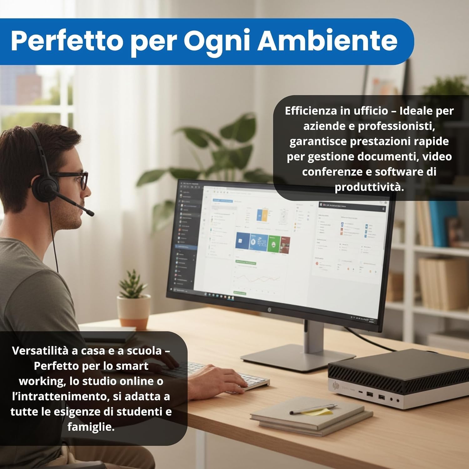 HP Elitedesk Mini PC DM Intel Core i5 6th, 8 Gb Ram, 128 Gb Ssd, Wifi Usb, Win 11 Pro + Libre Office (Ricondizionato)
