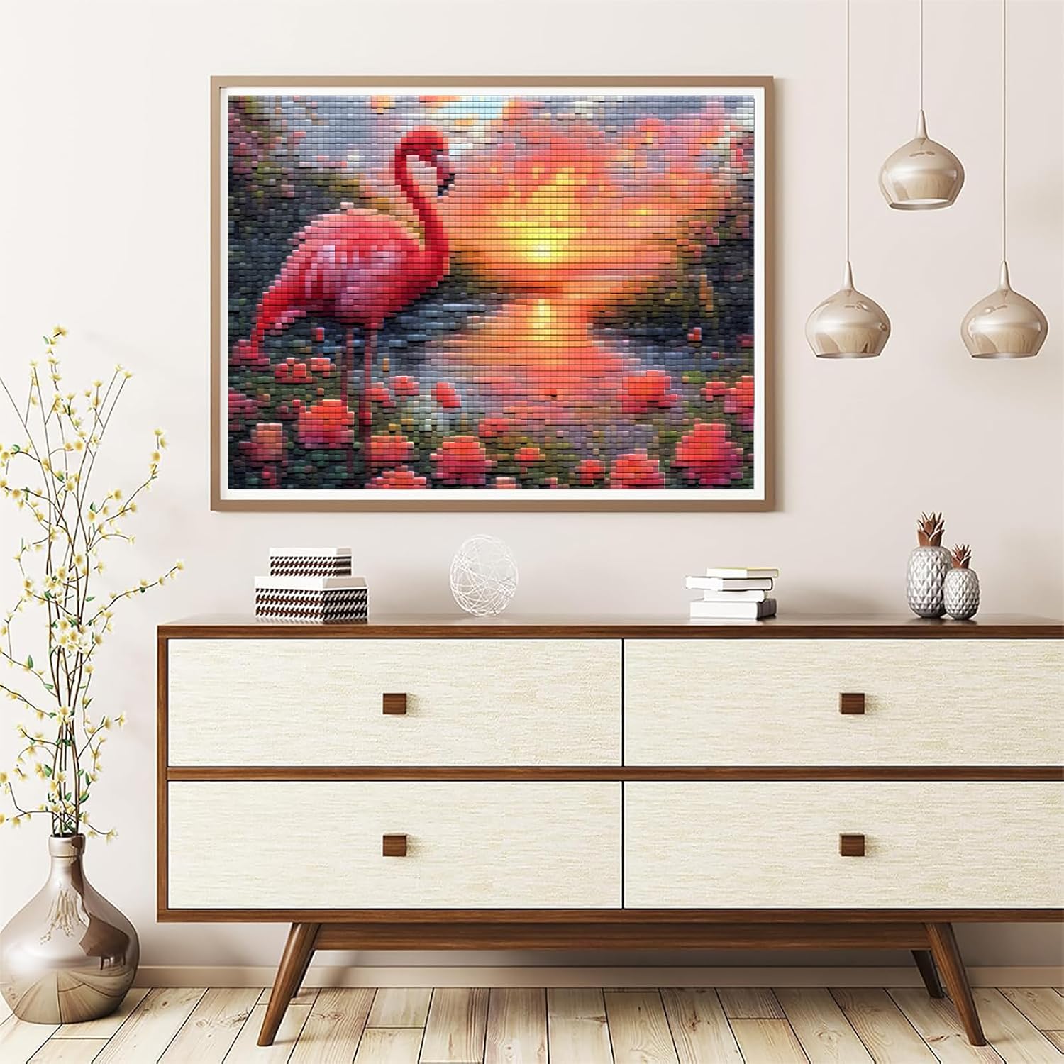 KFBXZIP Stamped Cross Stitch Kits, Wandering Flamingo at Sunset, Needlepoint Counted Cross Stitch Kits for Beginners, Embroidery Kits Arts Home Decor 11CT, 12x16 inch