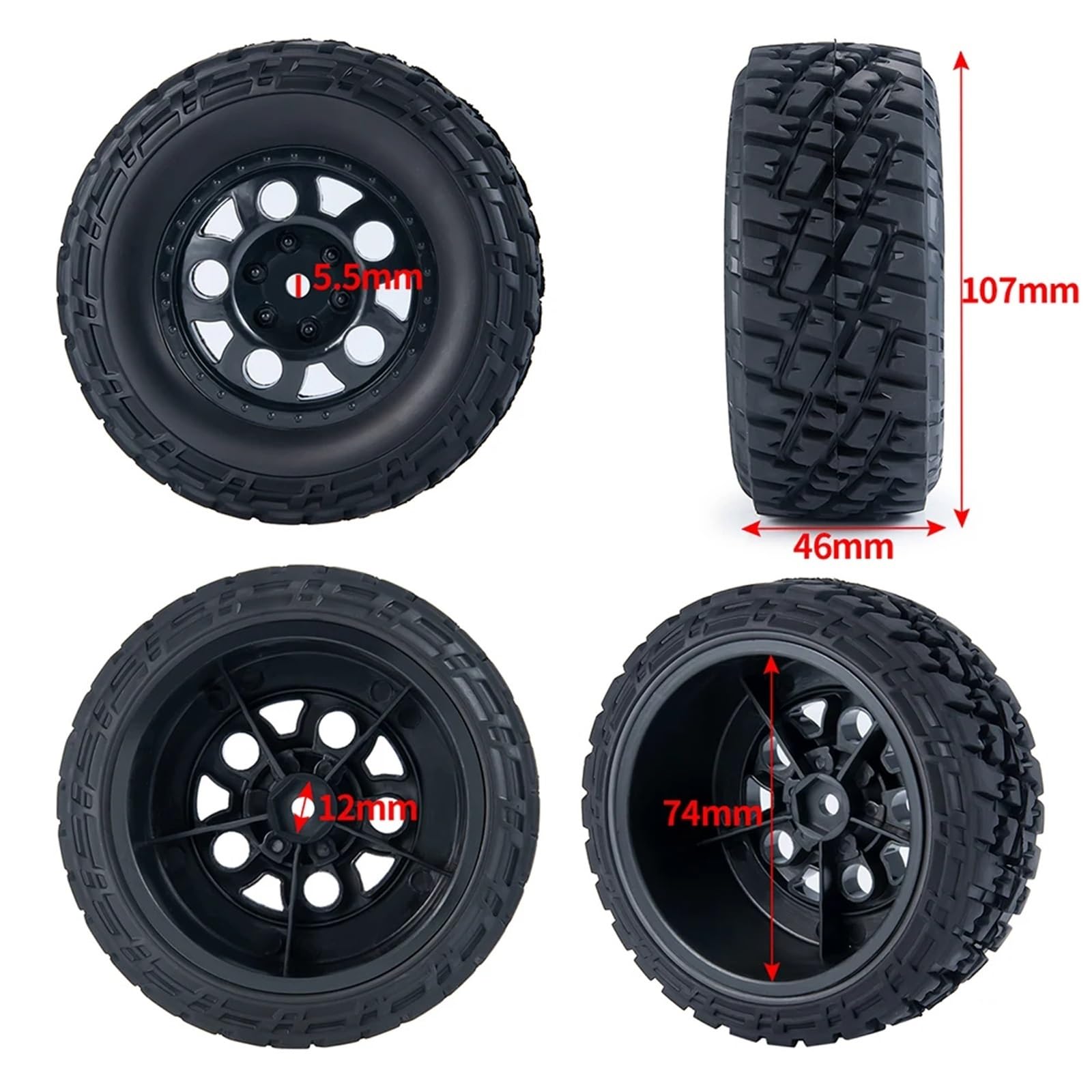 Compatible con Slash para VKAR 10SC RC, Piezas De Mejora De Coche, Llantas De Plástico con Neumáticos De Goma para Camión De Recorrido Corto 1/10 RC Neumáticos RC
