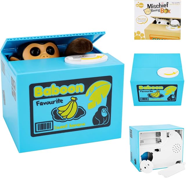 Queiting Stealing Coin Money Box for Kids Adults Electronic Monkey Piggy Bank Money Bank with Upgraded Clear English Voice for Cute Funny Birthday Gift for Children (Monkey)