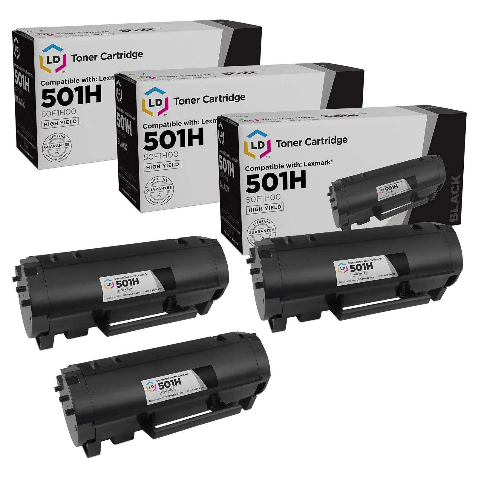 LD Products Compatible Toner Cartridge Replacement for Lexmark 501H 50F1H00 High Yield (Black, 3-Pack) Compatible with MS310d MS310dn MS312dn MS315dn MS410d MS410dn MS415dn MS510dn MS6