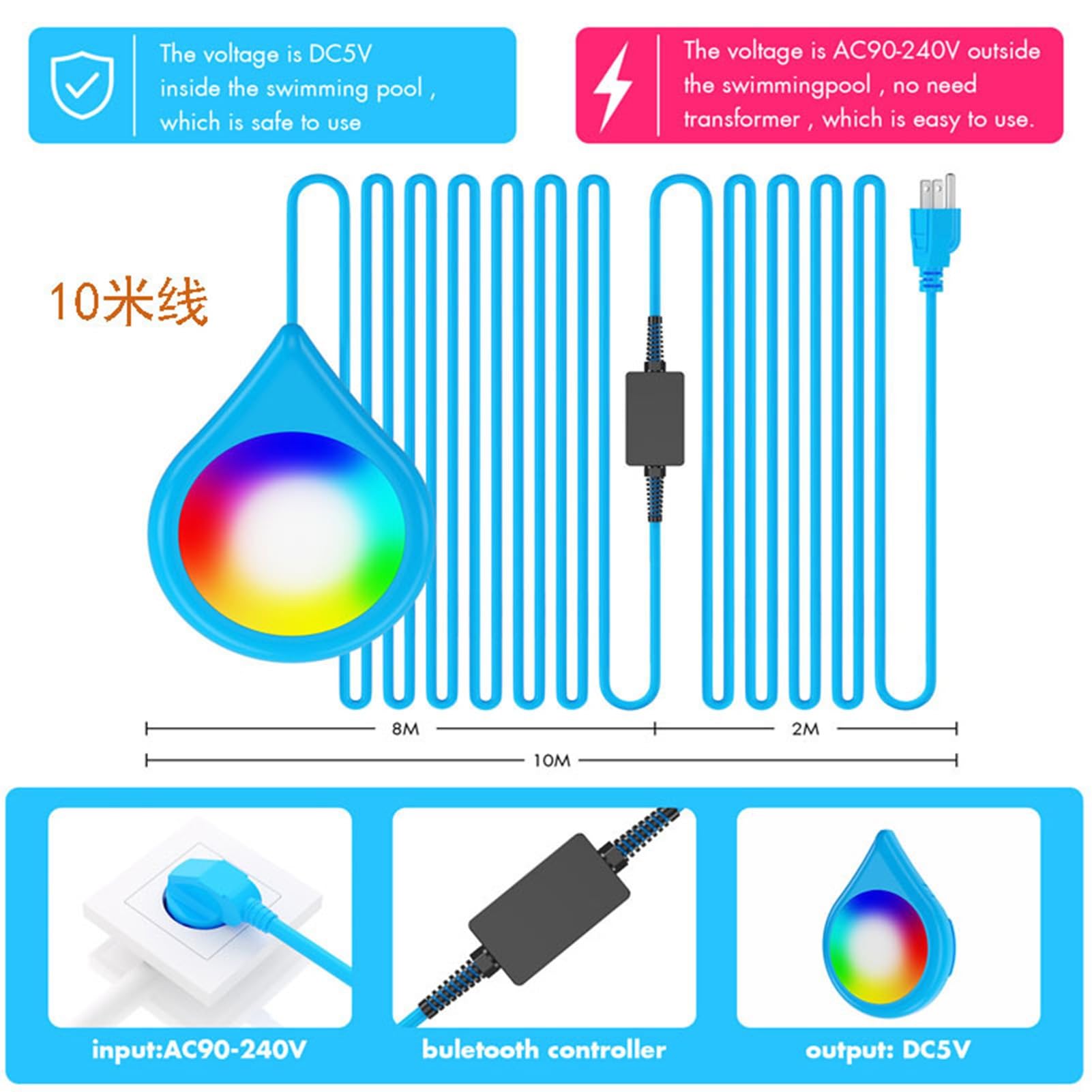 Luce Subacquea Magnetica RGB Intelligente, Luce Subacquea A LED for Piscina, con Controllo Tramite App, Dimmerabile da 400 Lm, Impermeabile IP68 Senza Nicchia