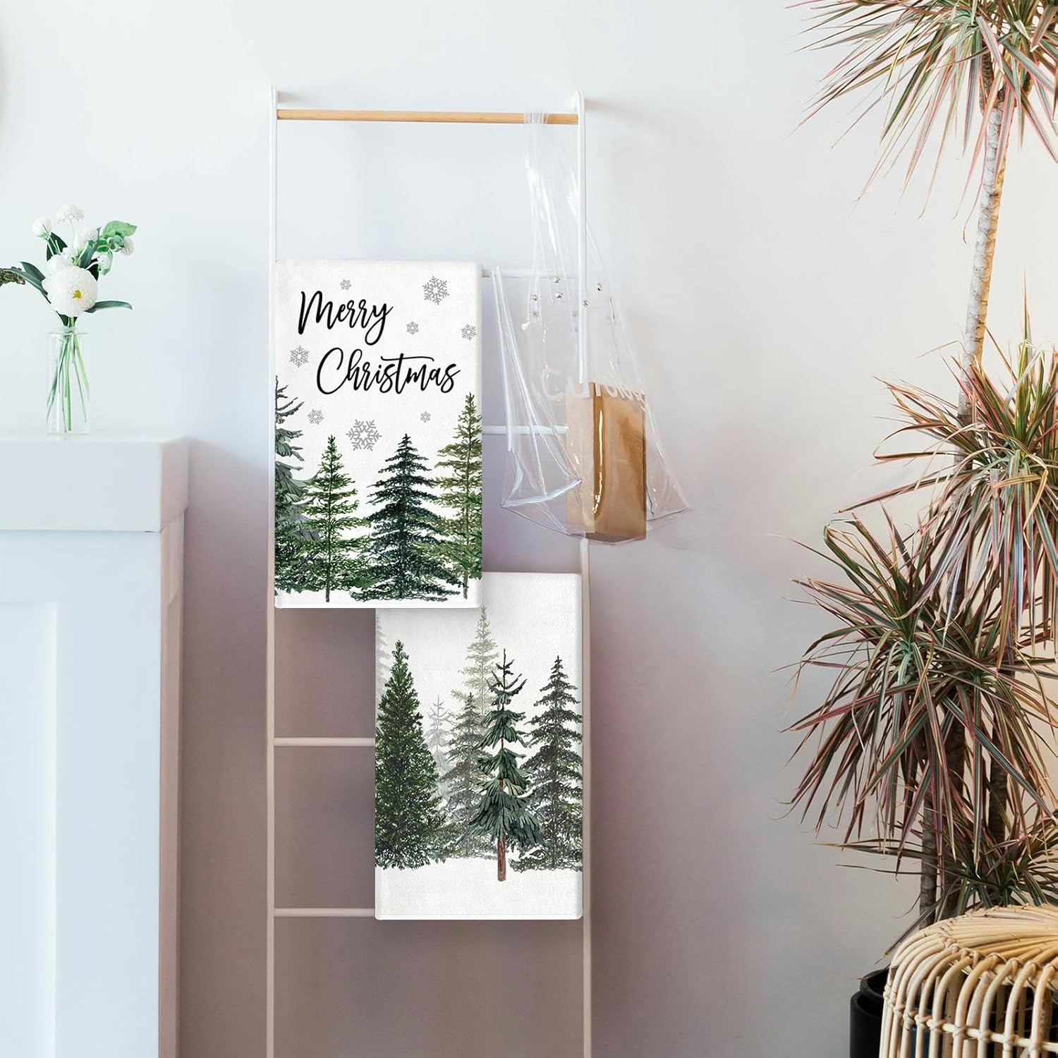 TAJWE Merry Christmas Kitchen Towels 18x26 Inch Set of 2 Green Xmas Tree Snowflake Dish Towels Farmhouse Winter Holiday Decorative Drying Hand Cloth for Kitchen Bathroom Home Decoration - Image 4