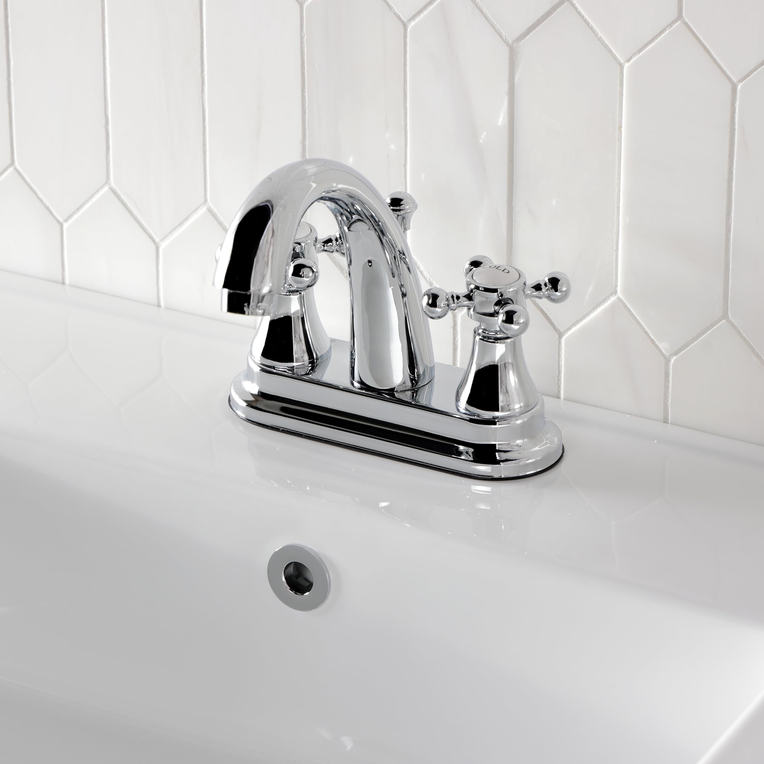 Kingston Brass KS7611BX - Llave de lavabo con centro de 4 pulgadas con tapón de latón, 4-3/4 pulgadas, cromo pulido, latón, Cromo pulido, 4-3/4"
