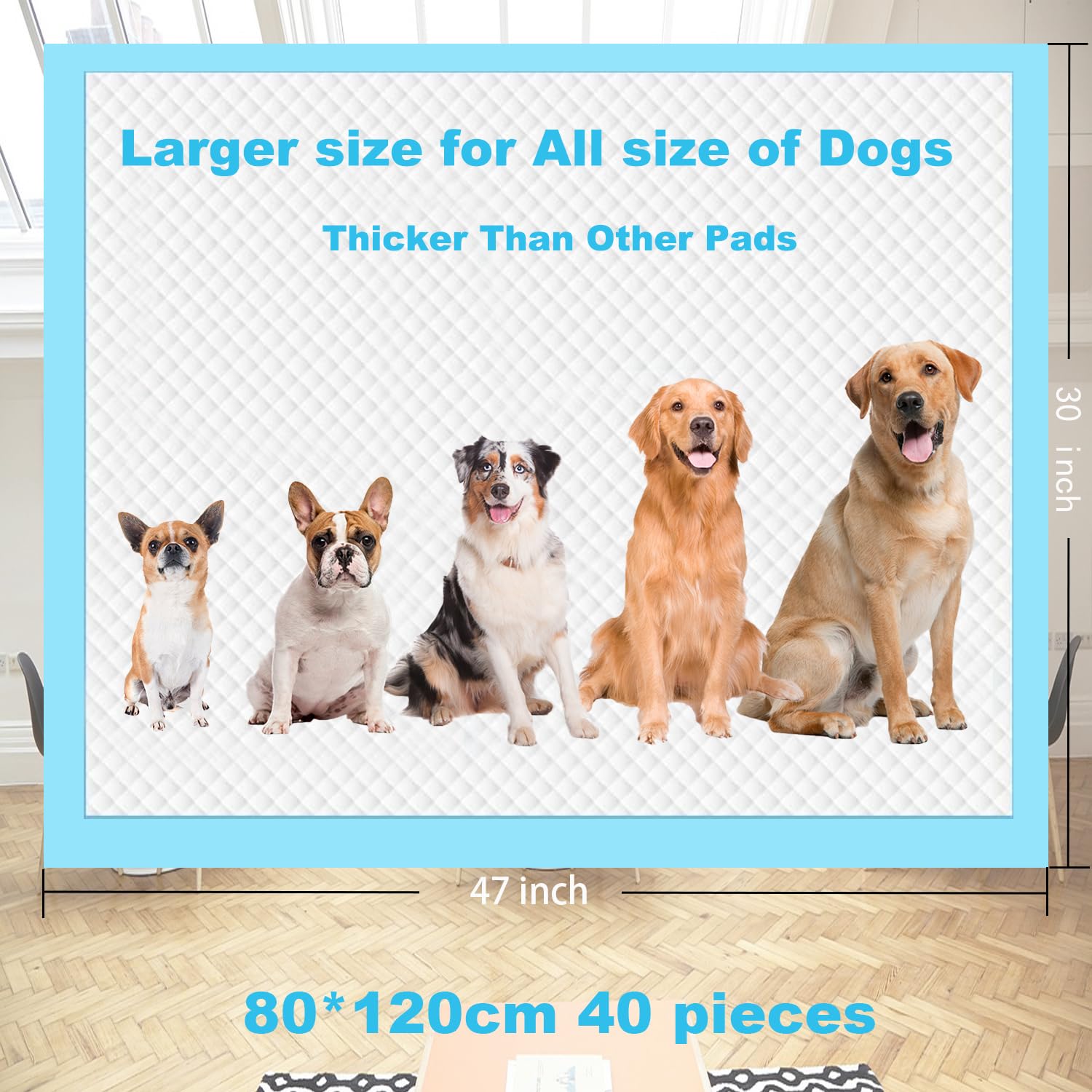 Almohadillas para orina para cachorros, extragrandes, 80 x 120 cm, paquete de 40 empapadores desechables para orinar para perros, almohadillas de entrenamiento para cachorros XXXL, superabsorbentes y