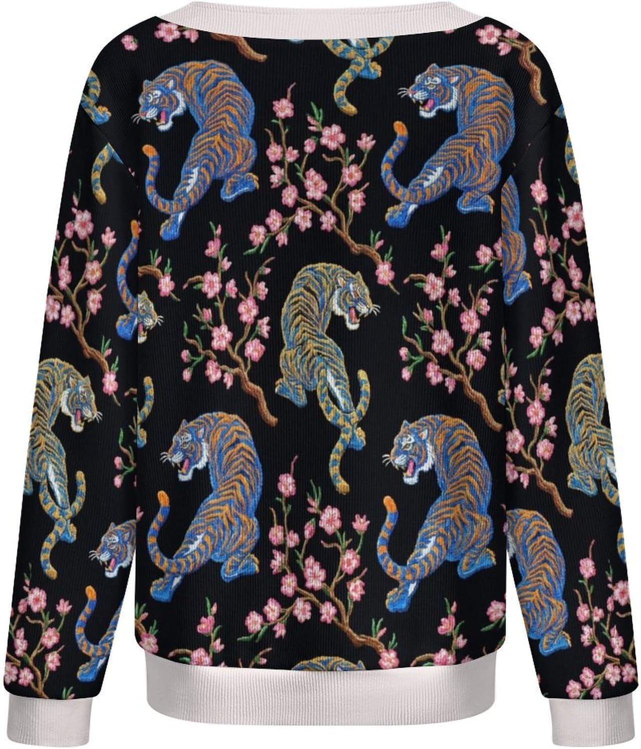 Tiger Vibrant Tattoo Print Cardigan Sweaters for Women Open Front Long Sleeve V Neck Button Coat Oversize