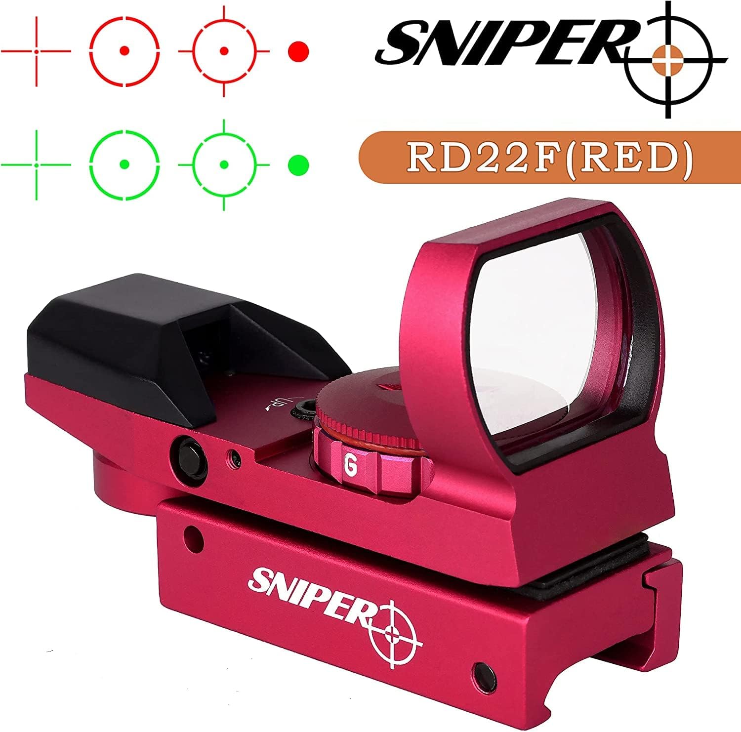 RD22F 1X22X33 Red Dot Sight, Reflex Sight with 20mm Picatinny Rail(Red)