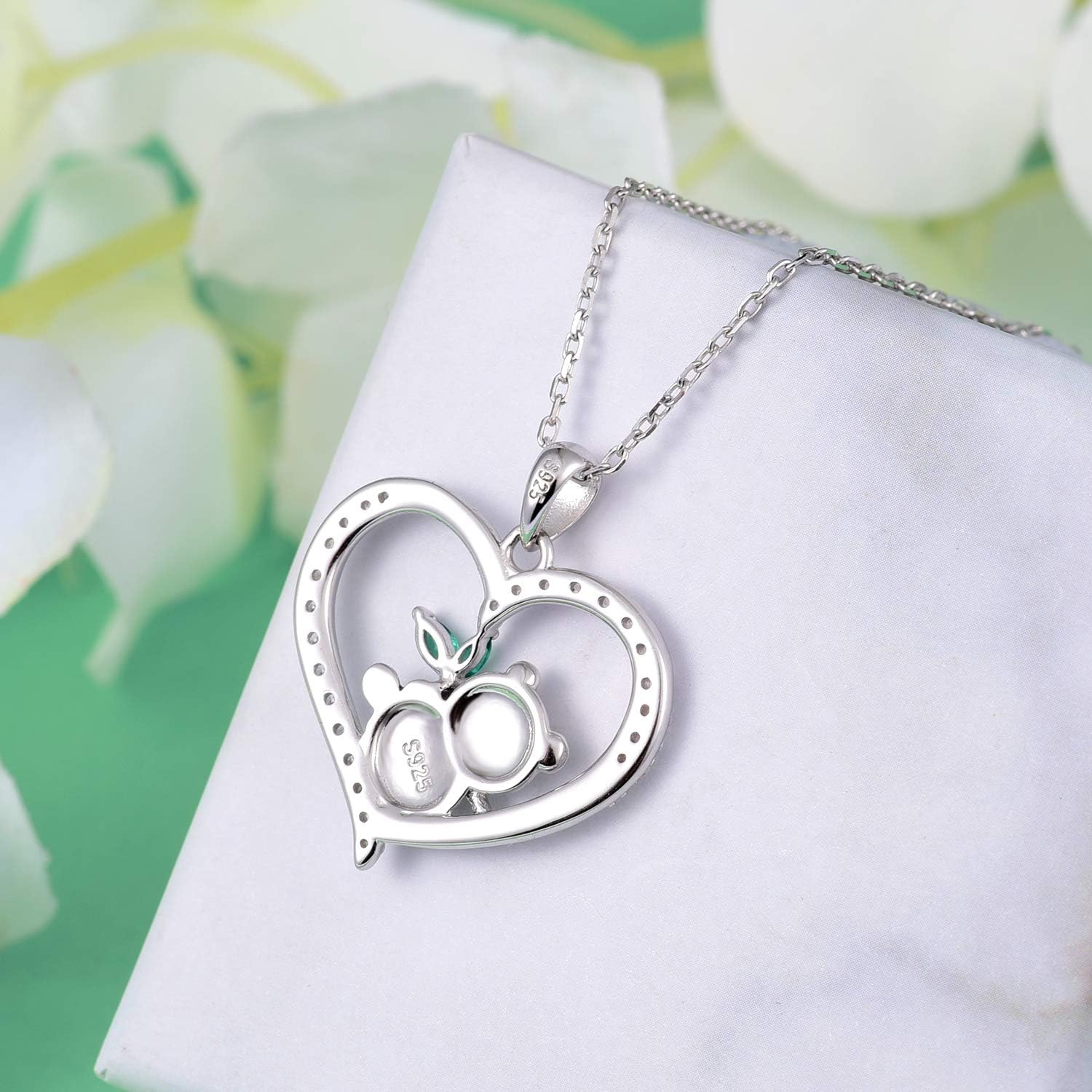 925 Sterling Silver Panda Bear Necklace Bamboo Heart Pendant Engraved I love You Forever Women Jewelry