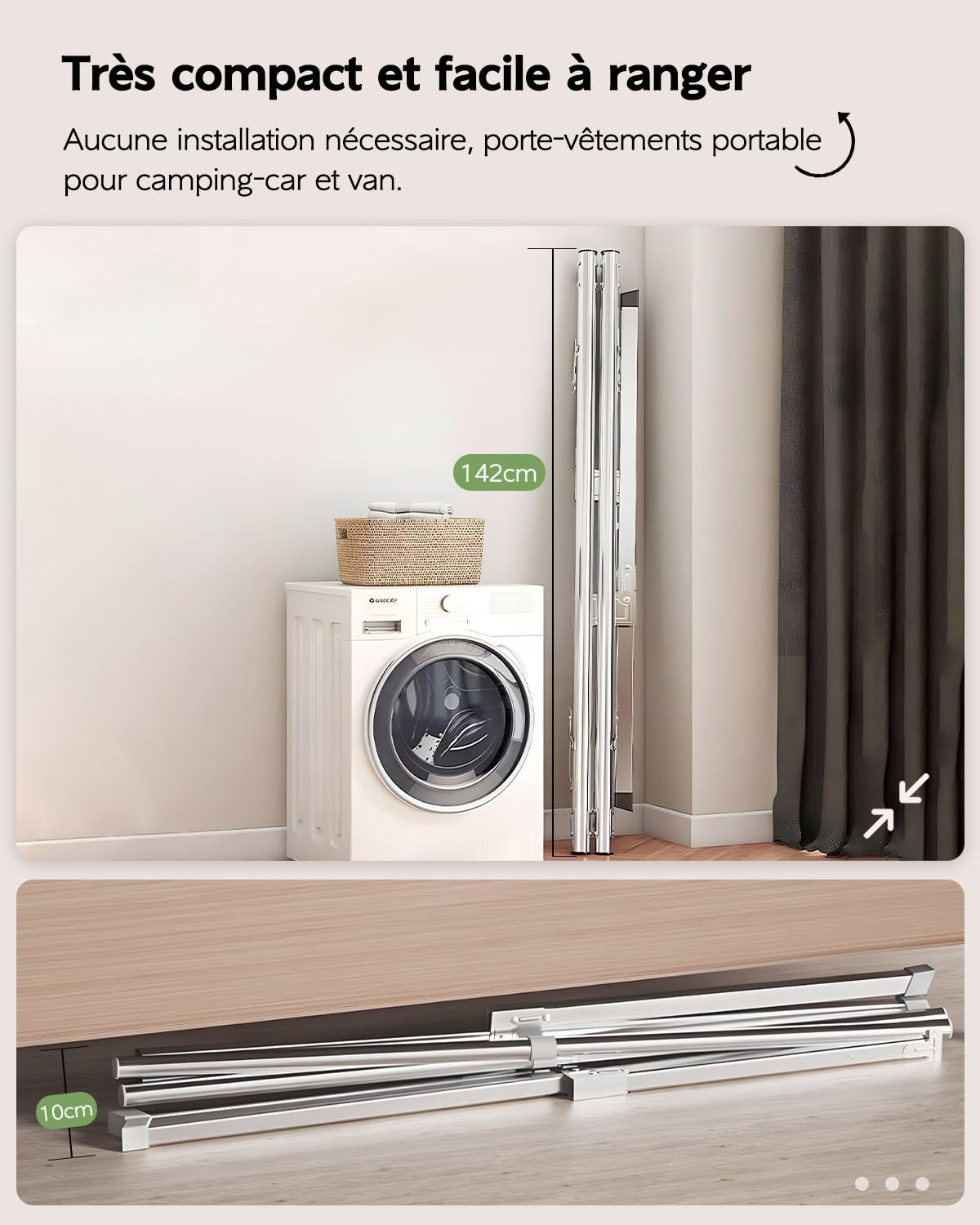 Vikaqi Étendoir à linge pliable de 200 cm pour intérieur et extérieur, étendoir à linge pliable, étendoir à linge pliable, corde à linge robuste en acier inoxydable, support à vêtements, 20 crochets