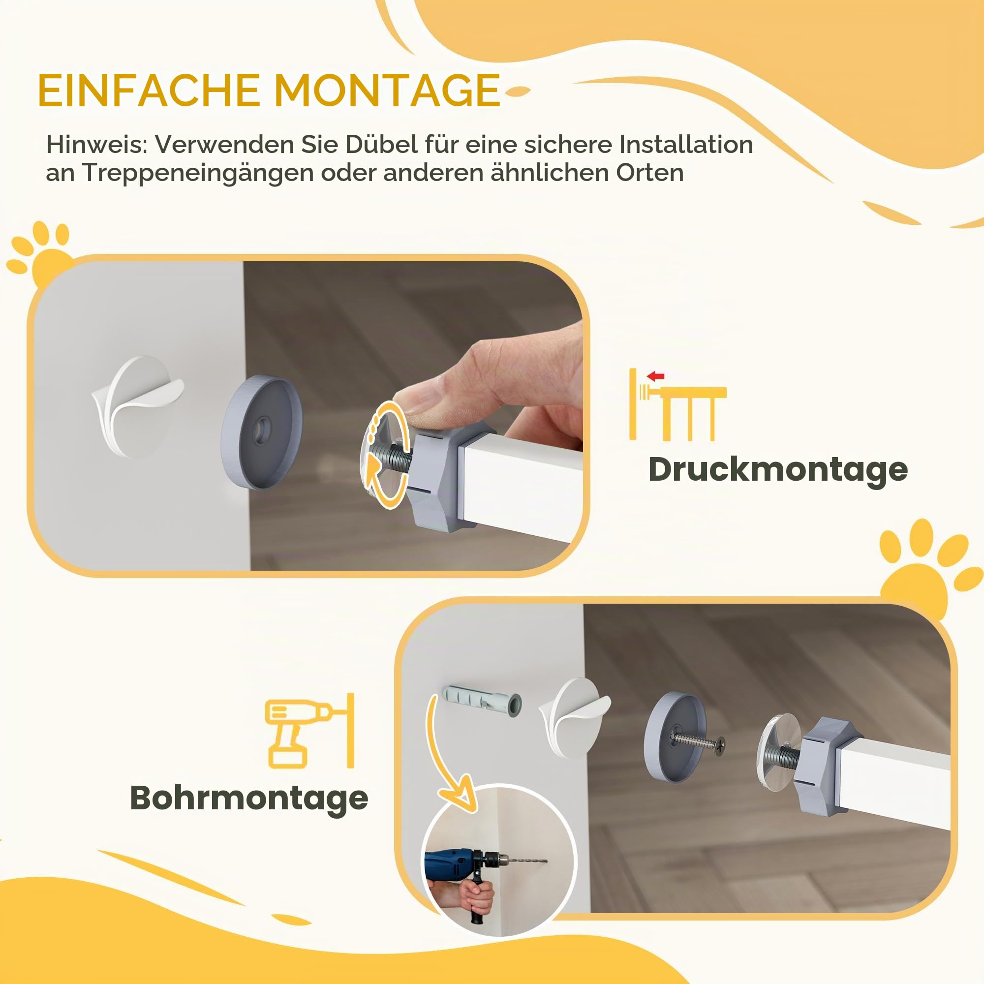 PawHut Hunde Treppenschutzgitter, Hundeabsperrgitter 74-100 cm Weiß