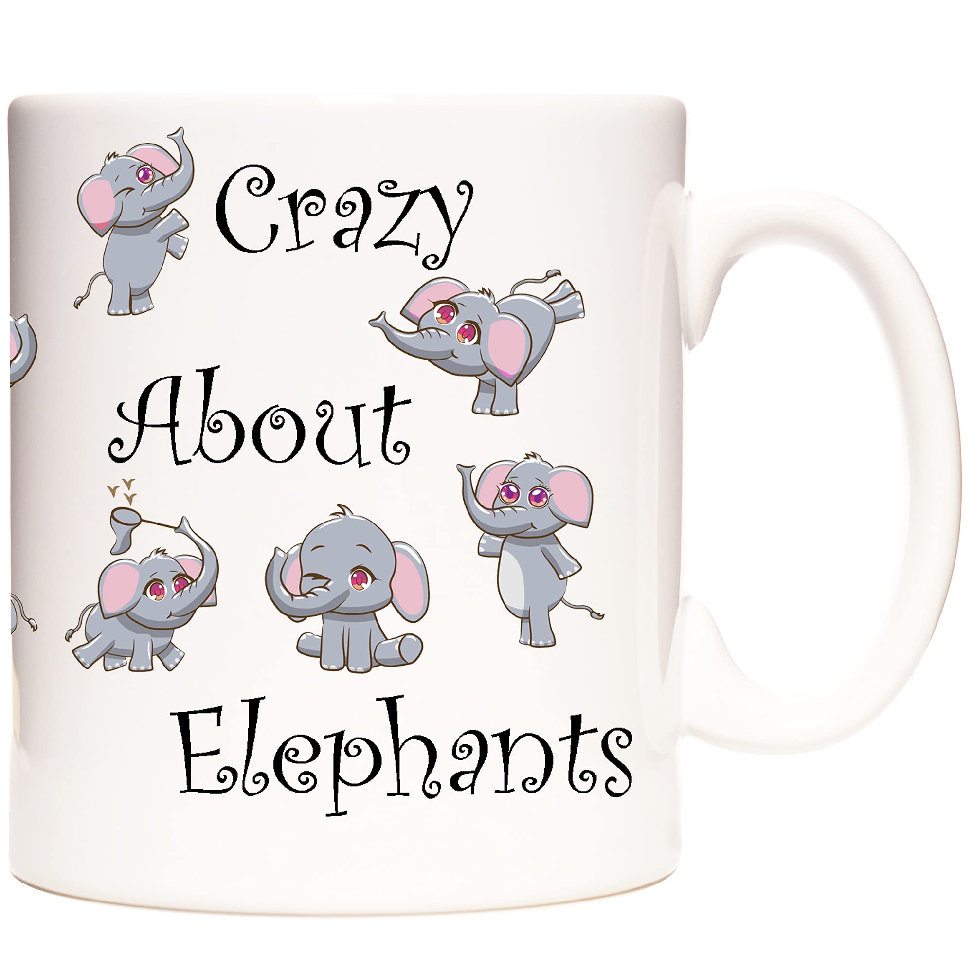 Tazza da caffè elefante Crazy about Elephants. Tazza regalo in ceramica da 325 ml per amanti degli elefanti. Regalo elefante