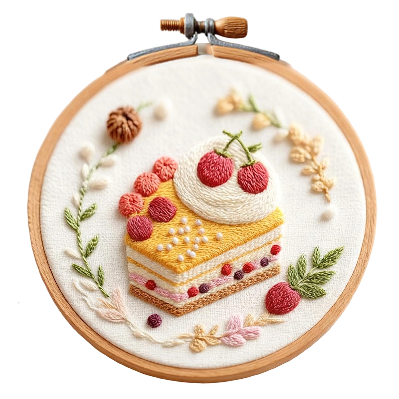 Cake Embroidery Set with Stitching Hoop Instruction Beginner Stitching Craft with Thread and Needle Cake