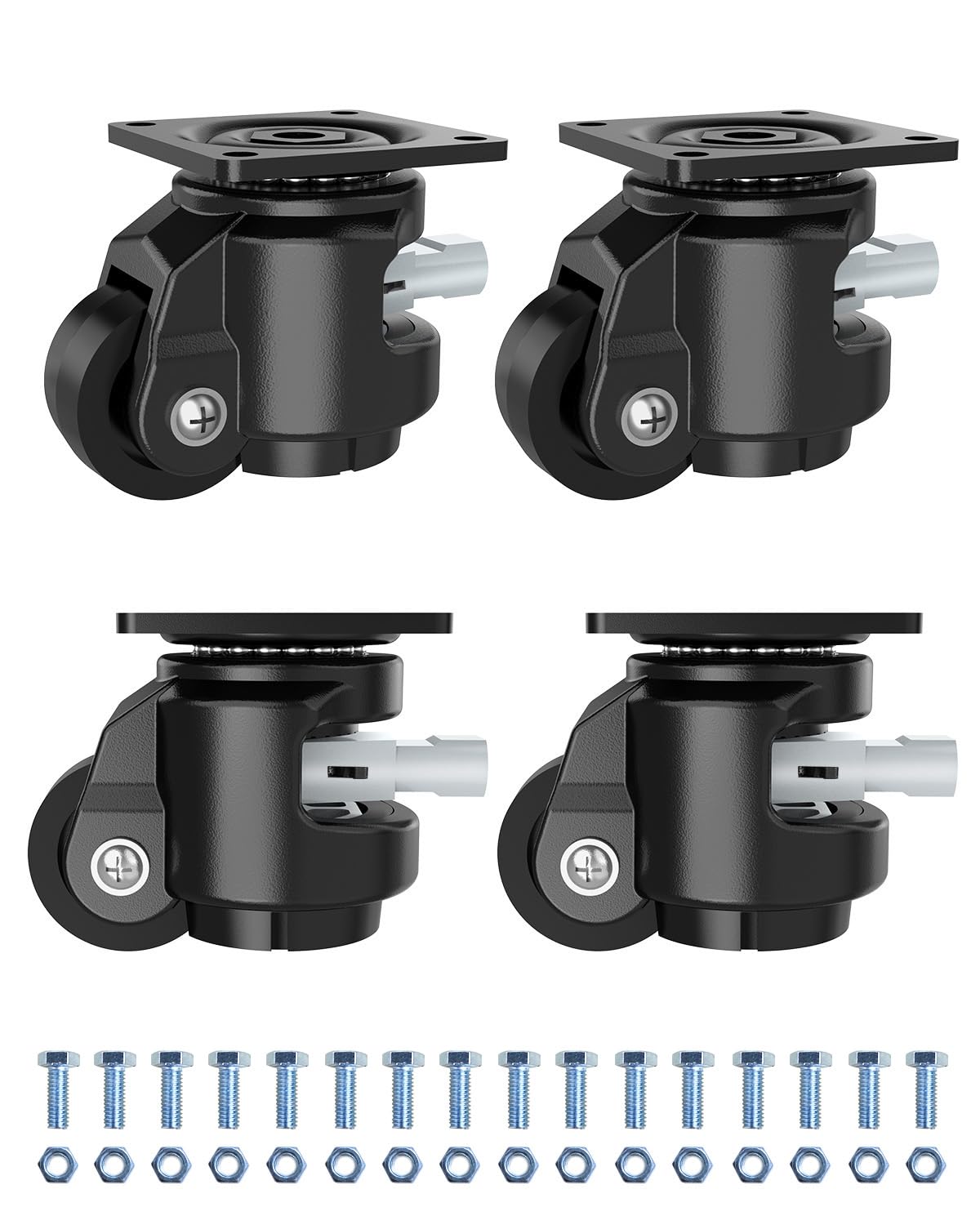 Leveling Casters Heavy Duty with Ratchet Handle Design Total Capacity 2200 LBS, Industrial Casters Set of 4 with 2 Inch Adjustable Nylon Wheels