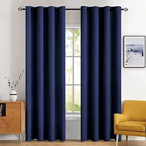 MIULEE Blackout Room Darkening Curtains Thermal Insulated Drapes Solid Window Treatment Set Grommet Top Light Blocking Curtain for Living Room/Bedroom 2 Panels 52 x 84 inch Length Navy Blue