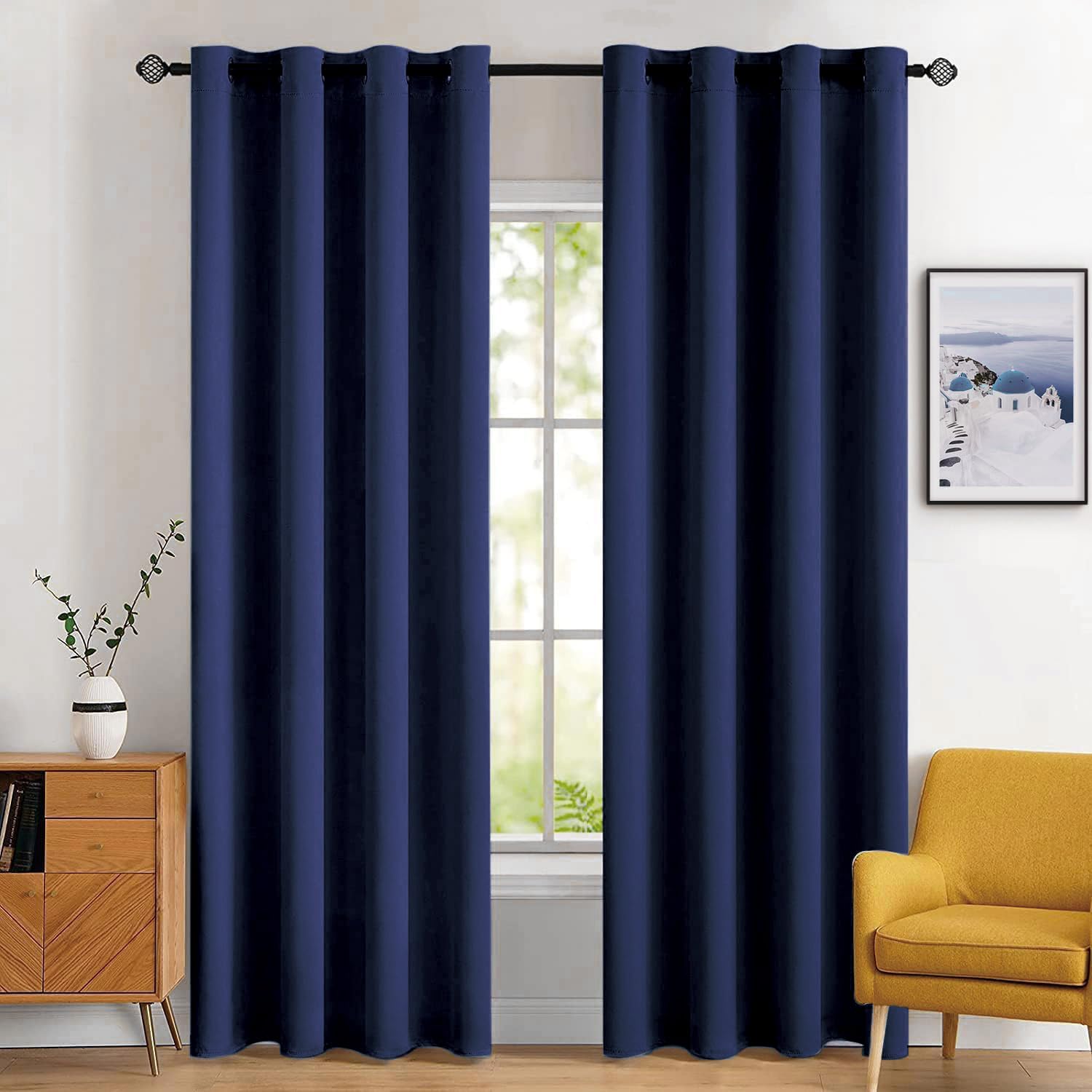 MIULEE Navy Blackout Curtains for Living Room 2 Panel Set, Premium Eyelet Curtains for Bedroom, Thermal Insulated Window Curtain Drapes, Black Out Curtain 90 Drop, Each Panel 46 x 90 Inches — image 1